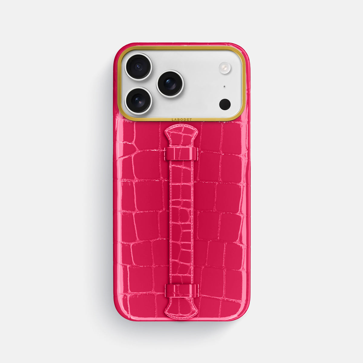 Center Handle For iPhone 17 Pro Max In Shiny Alligator -1 | Pink-Panther-Gold