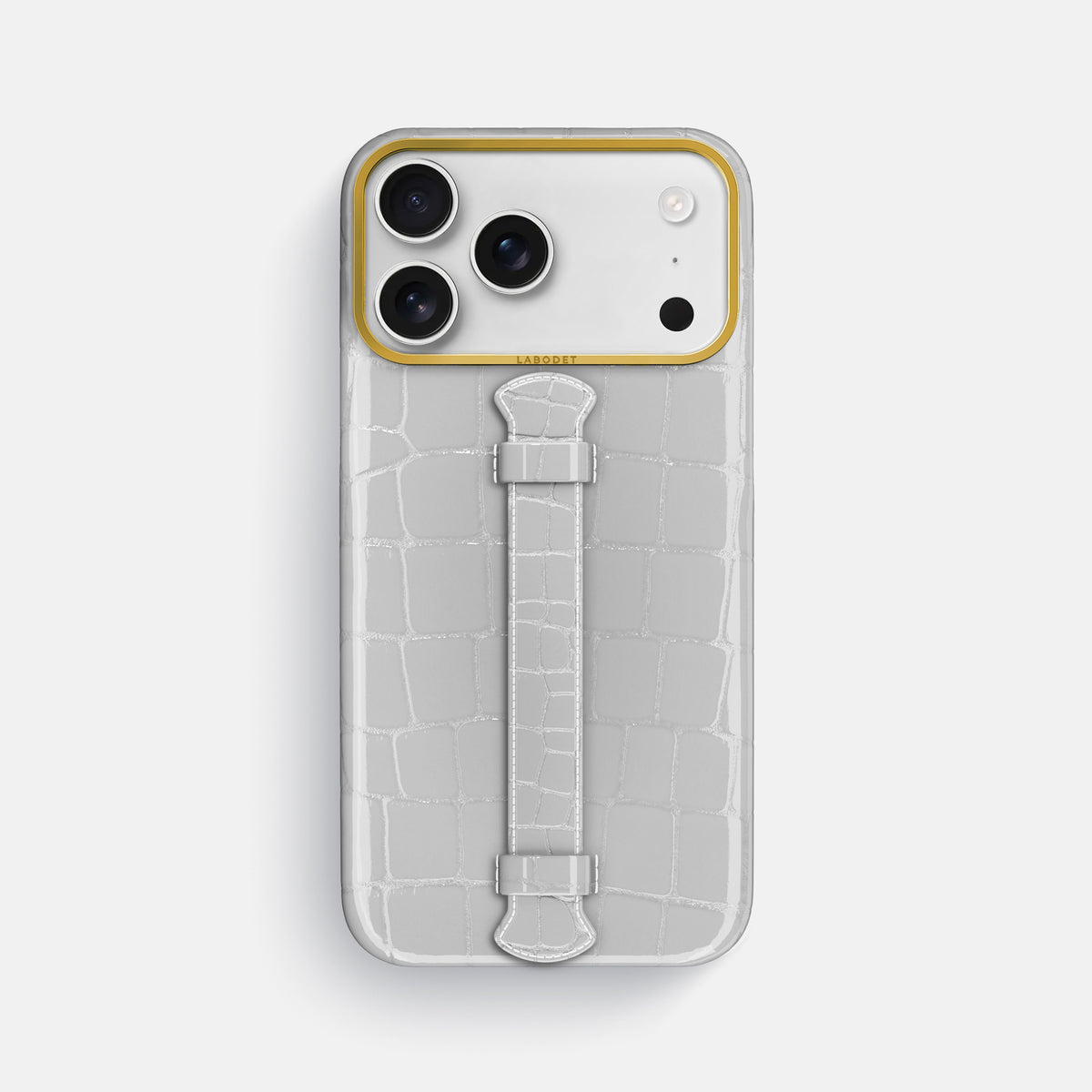 Center Handle For iPhone 17 Pro Max In Shiny Alligator -1 | White-Gold