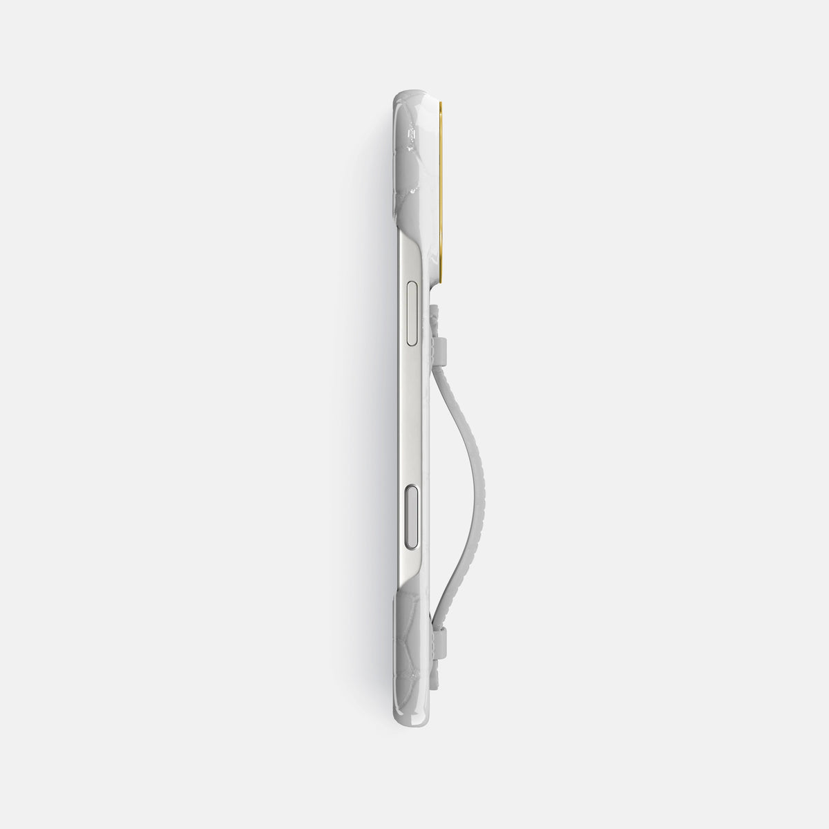 Center Handle For iPhone 17 Pro Max In Shiny Alligator -2 | White-Gold