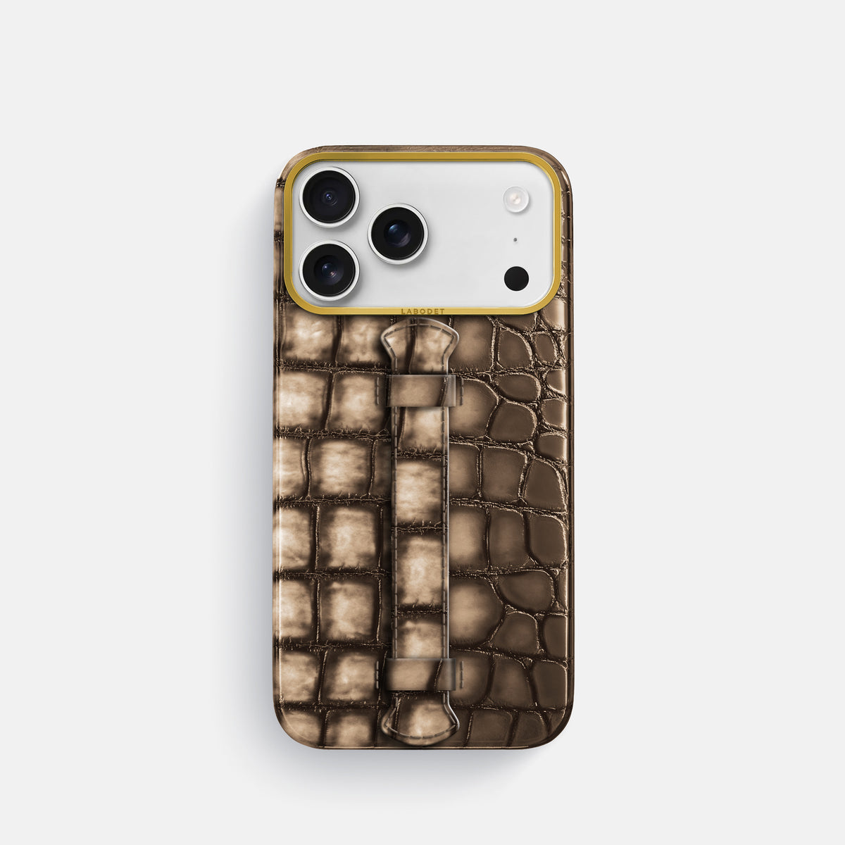 Center Handle For iPhone 17 Pro In Patina Alligator -1 | Etoupe-Gold