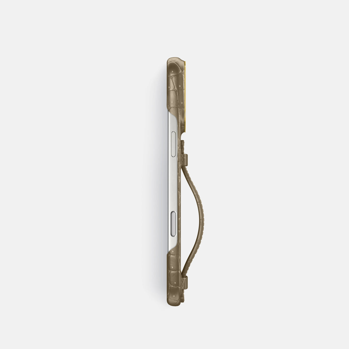 Center Handle For iPhone 17 Pro In Porosus Crocodile -2 | Kaki-Green-Gold
