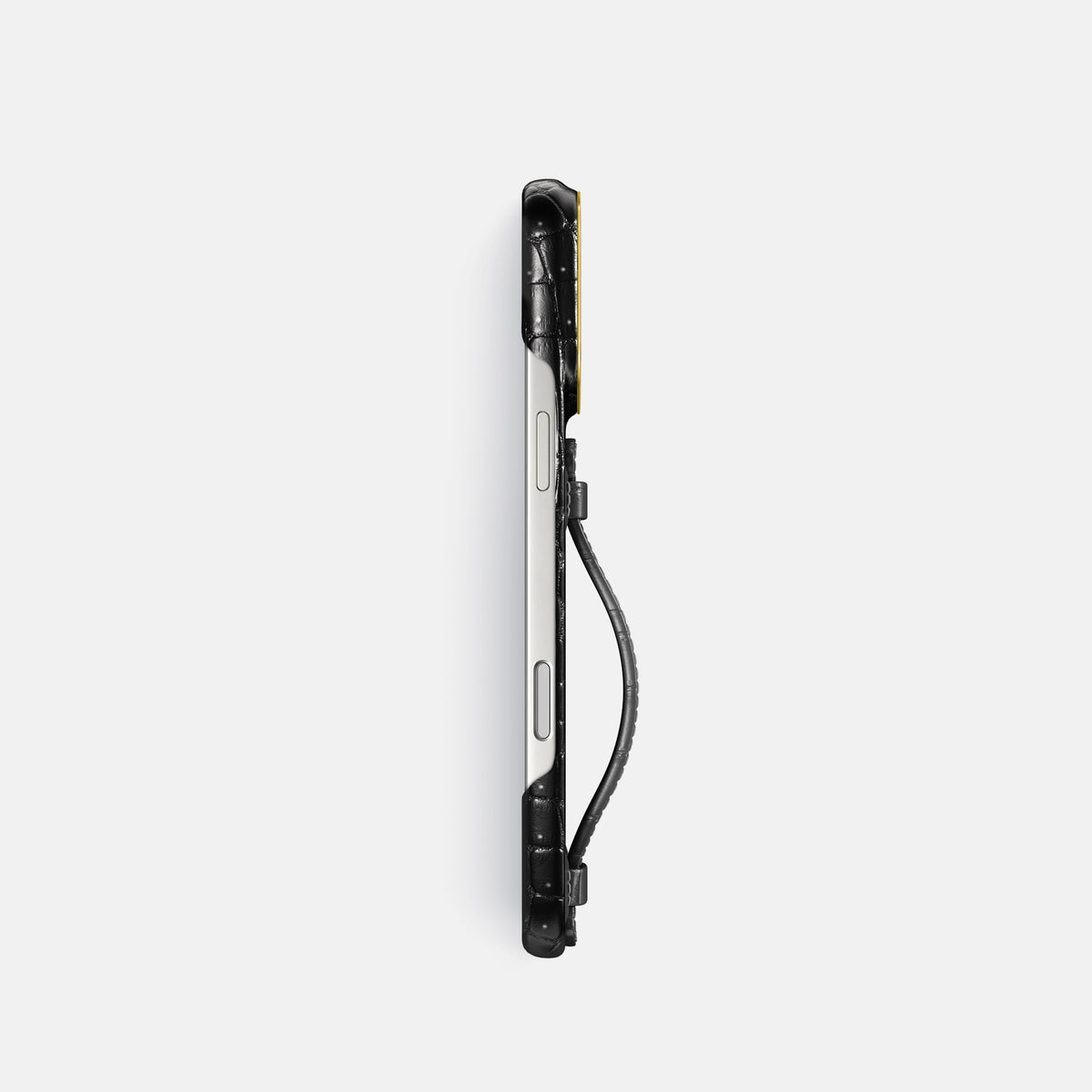 Center Handle For iPhone 17 Pro In Porosus Crocodile -2 | Shiny-Black-Gold