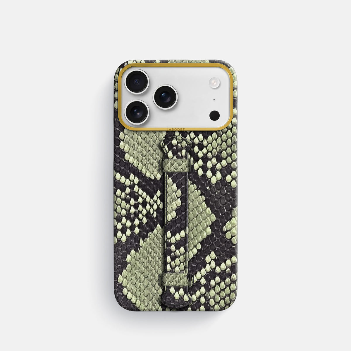 Center Handle For iPhone 18 Pro In Deluxe Python -1 | Army-Green-Gold