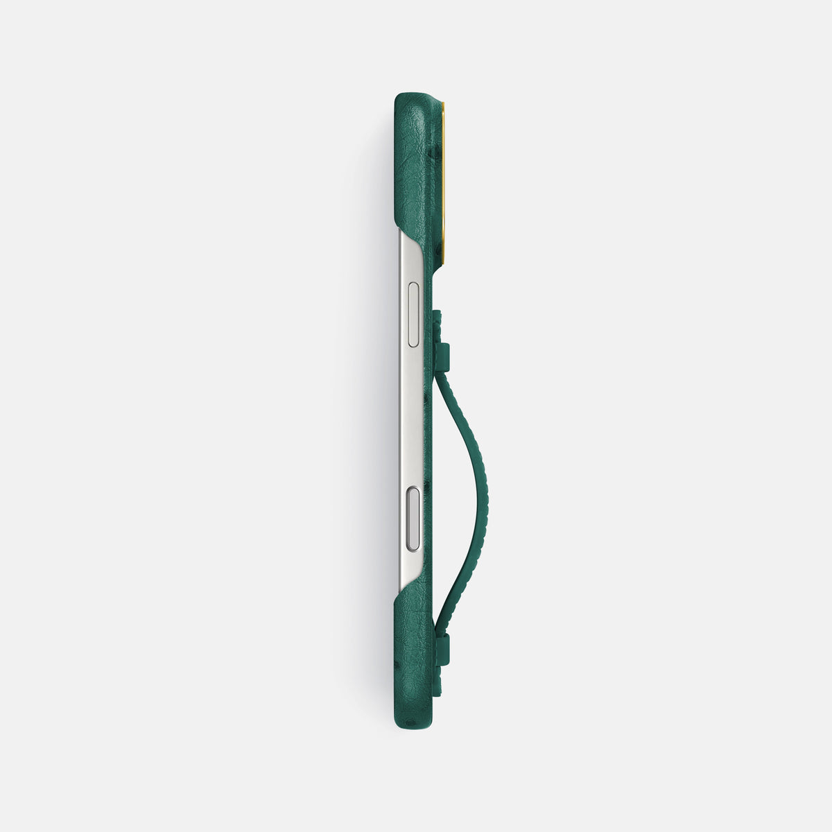 Center Handle For iPhone 18 Pro Max In Ostrich -2 | Forest-Green-Gold