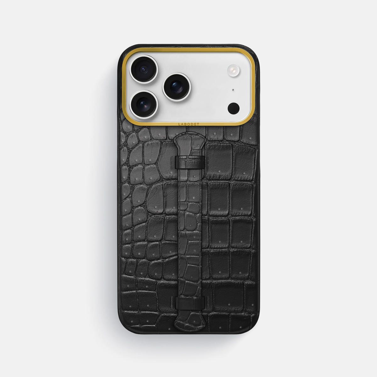 Center Handle For iPhone 18 Pro Max In Porosus Crocodile -1 | Black-Gold