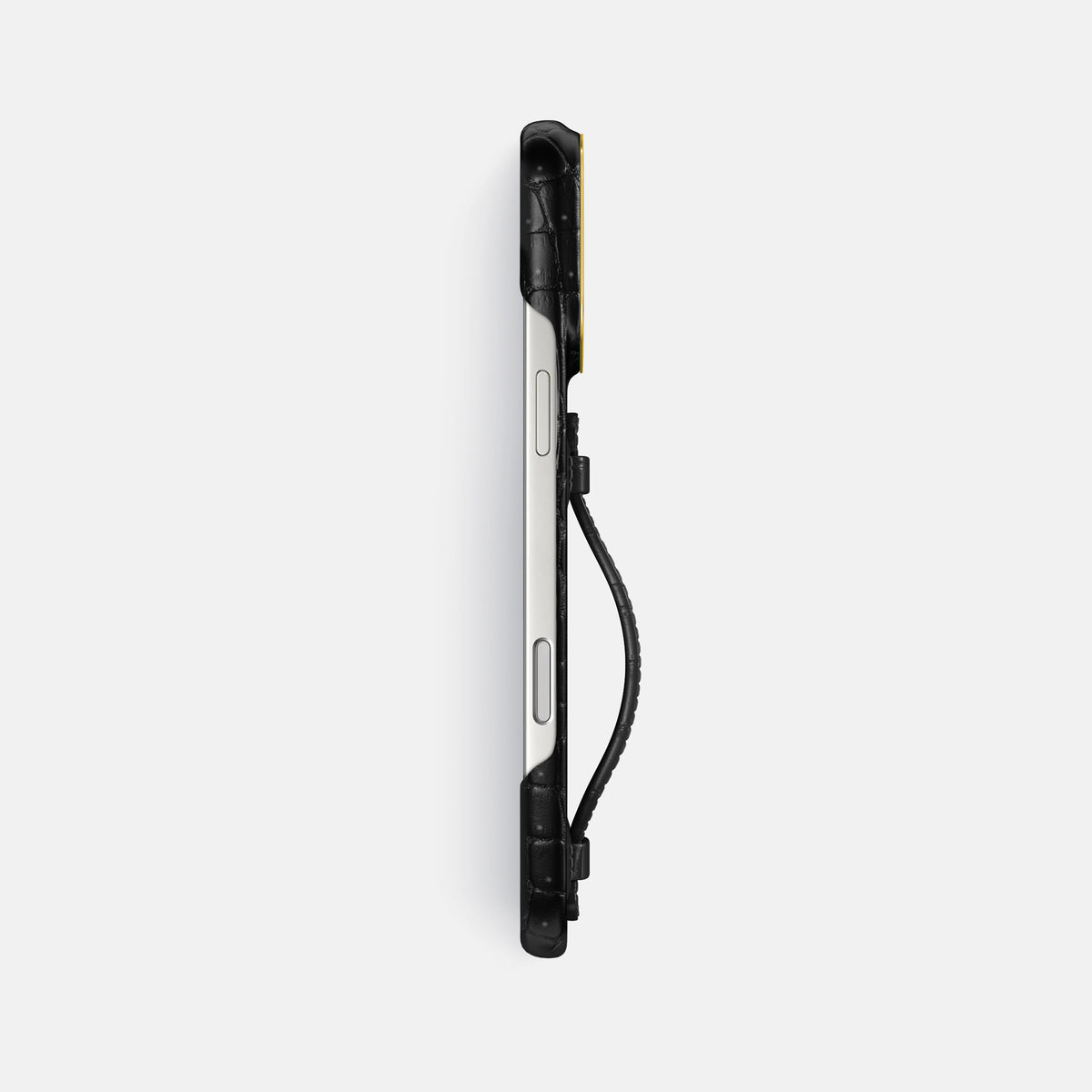Center Handle For iPhone 18 Pro Max In Porosus Crocodile -2 | Black-Gold