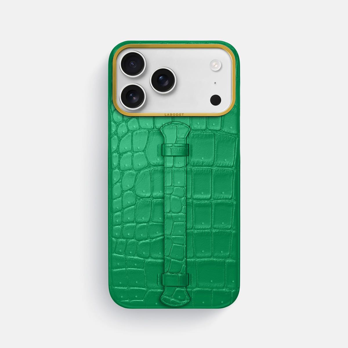 Center Handle For iPhone 18 Pro Max In Porosus Crocodile -1 | Cactus-Green-Gold