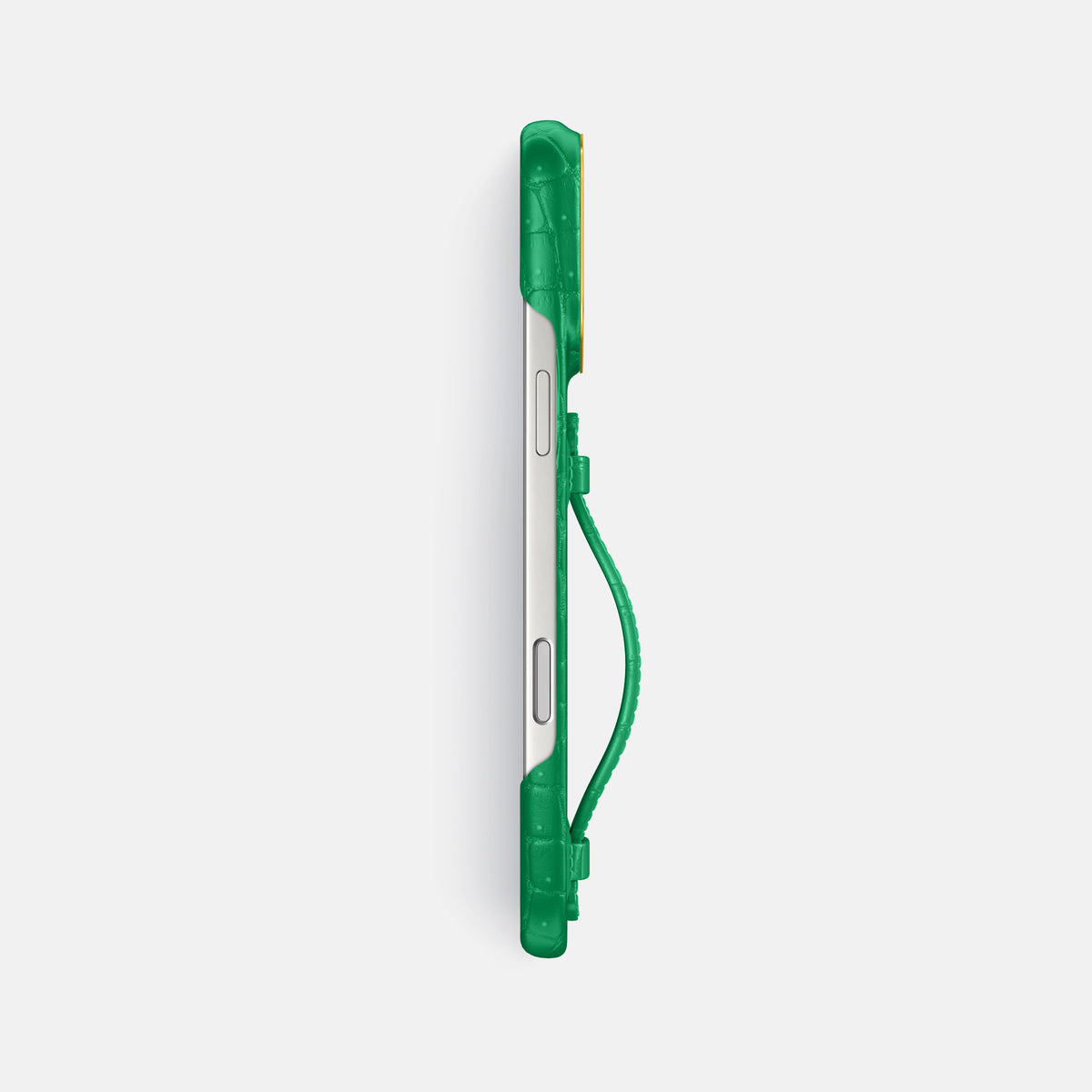 Center Handle For iPhone 18 Pro Max In Porosus Crocodile -2 | Cactus-Green-Gold
