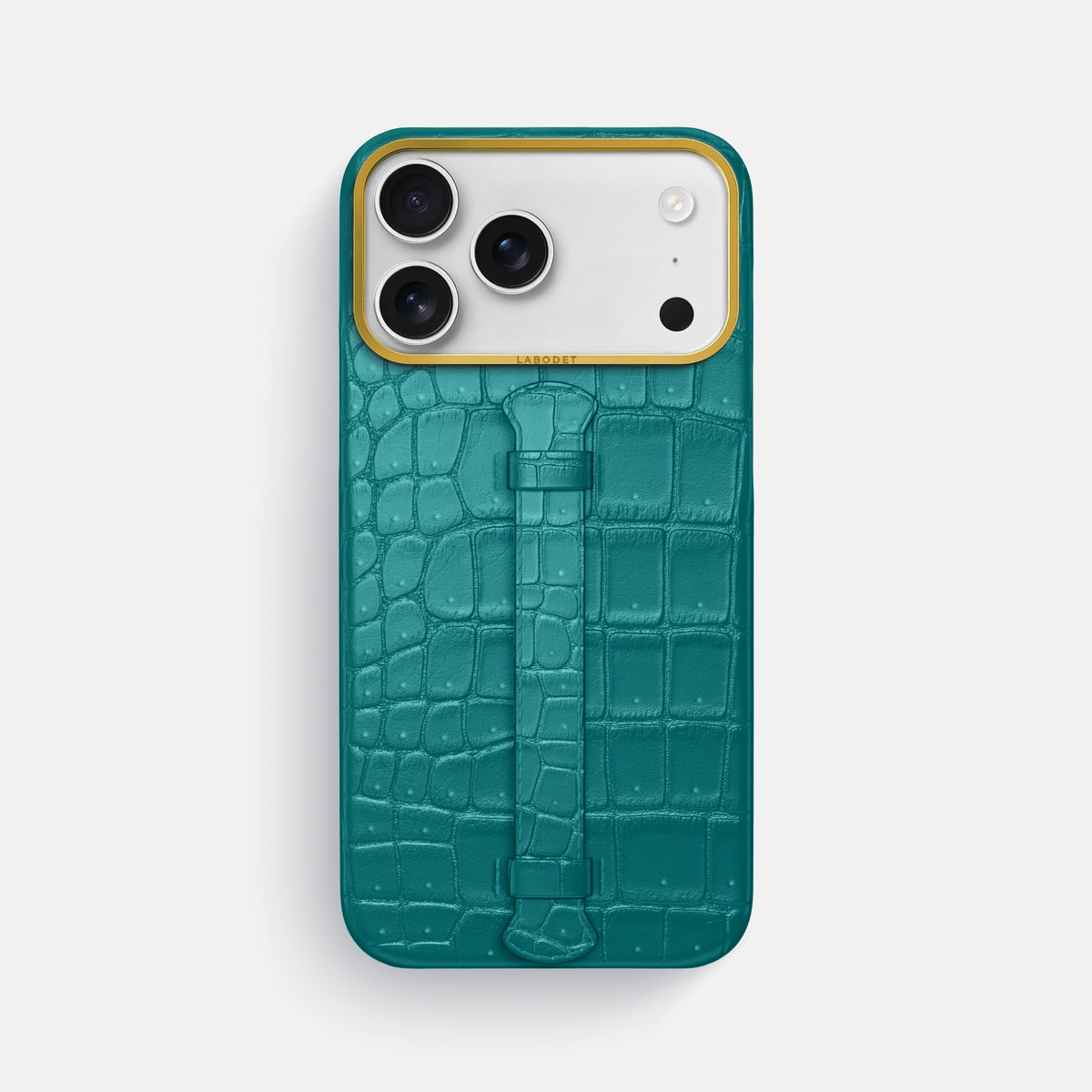 Center Handle For iPhone 18 Pro Max In Porosus Crocodile -1 | Celadon-Gold