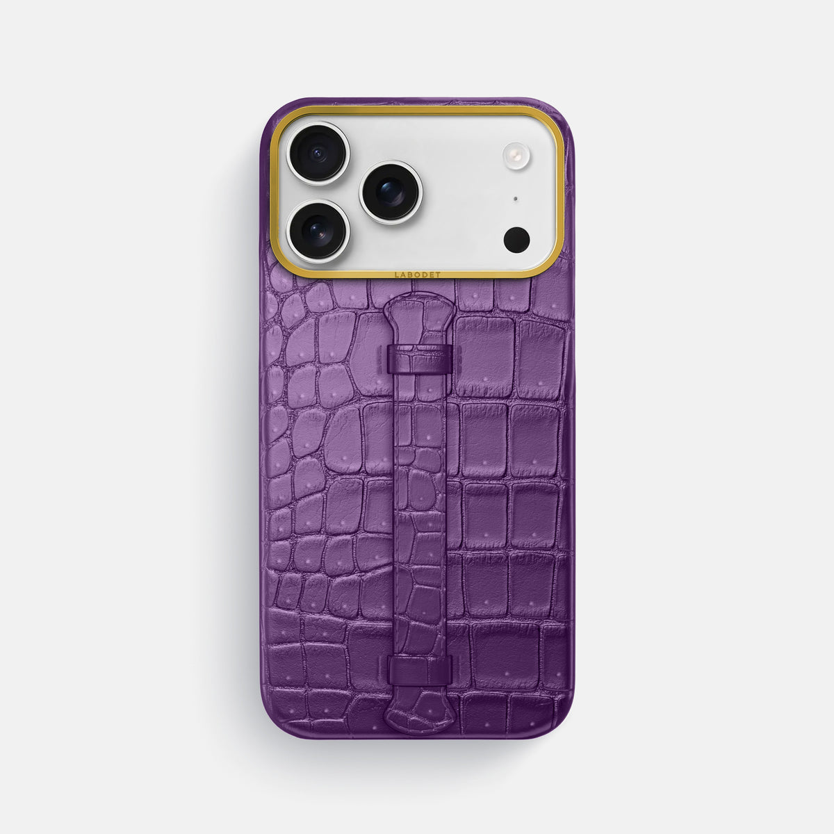 Center Handle For iPhone 18 Pro Max In Porosus Crocodile -1 | Purple-Gold