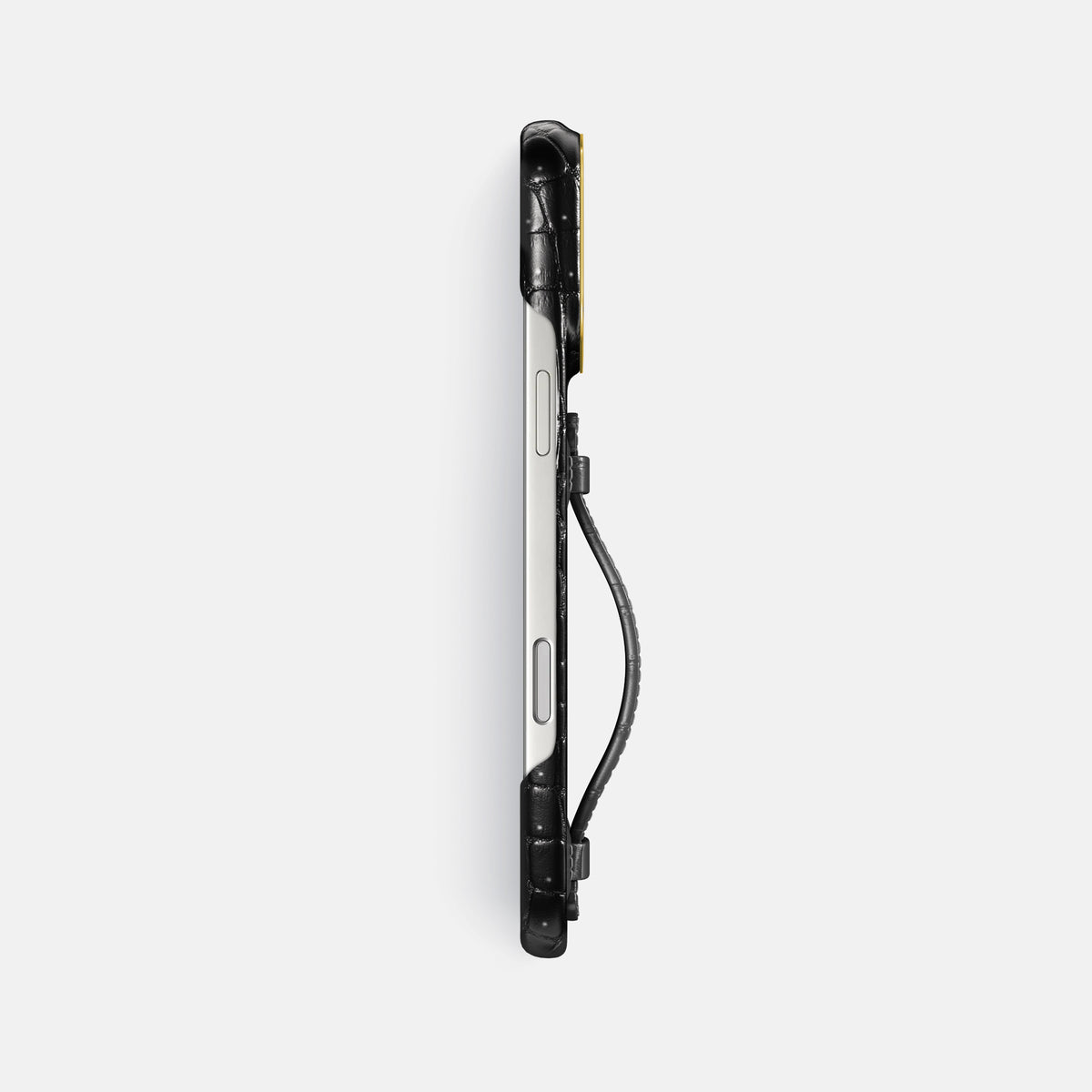 Center Handle For iPhone 18 Pro Max In Porosus Crocodile -2 | Shiny-Black-Gold