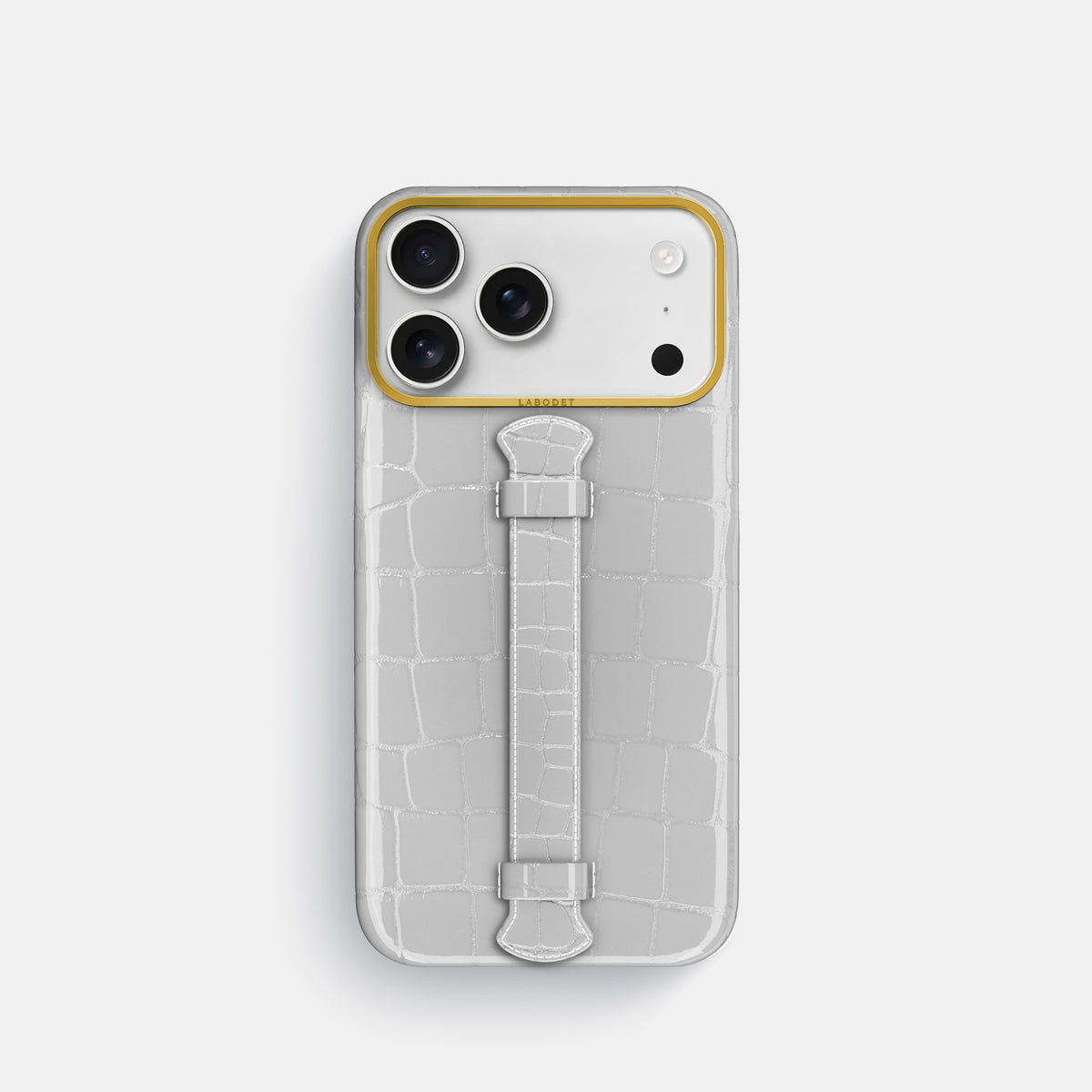 Center Handle For iPhone 18 Pro In Shiny Alligator -1 | White-Gold