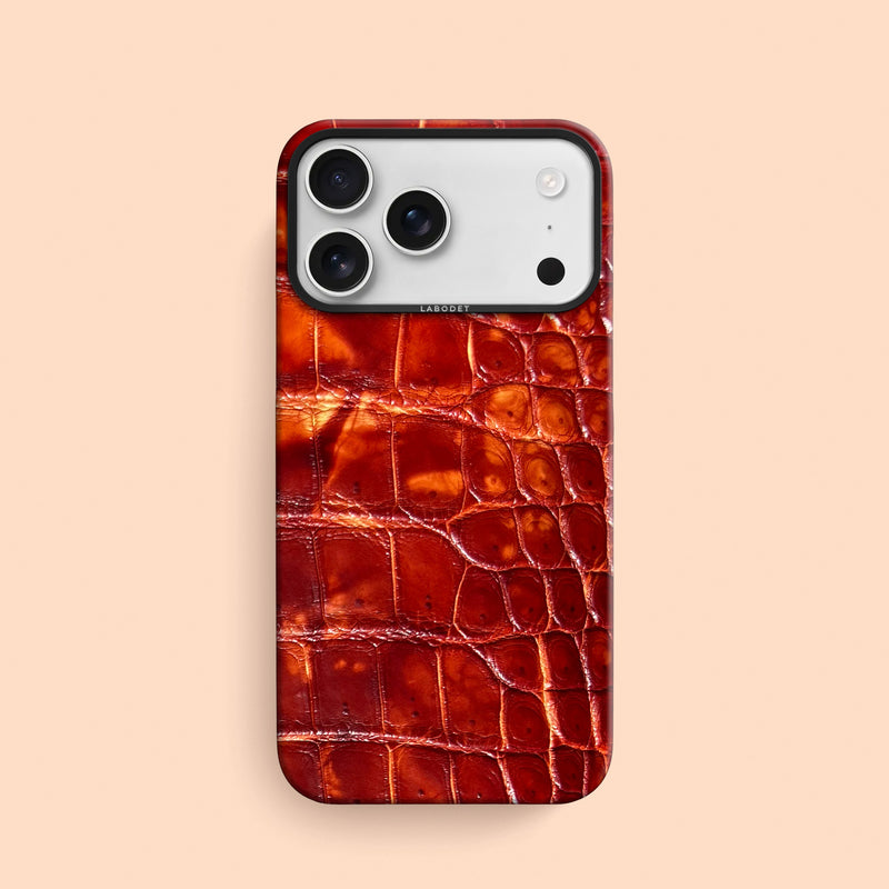 Red-Clay iPhone 17 Pro Max Classic Case 1/1 Alligator with Black Metal -1 | Red-Clay-Black
