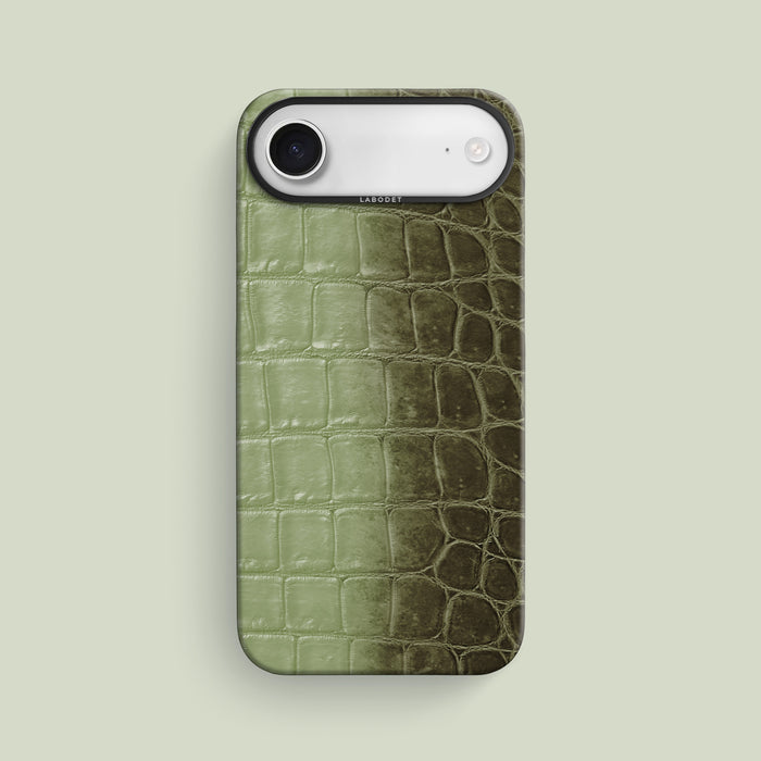 Classic Case Celadon Green For iPhone 17 Air In Himalayan Crocodile with Black Metal -1 | Celadon-Green-Black