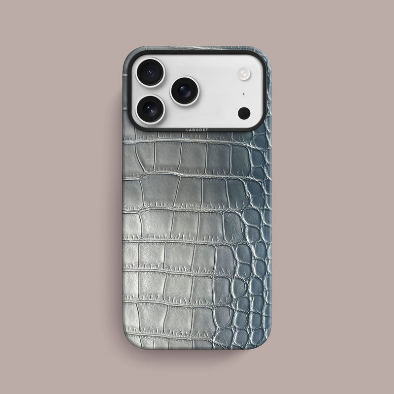 Glossy-Ice-Blue iPhone 17 Pro Max Classic Case 1/1 Alligator with Black Metal-1 | Glossy-Ice-Blue-Black