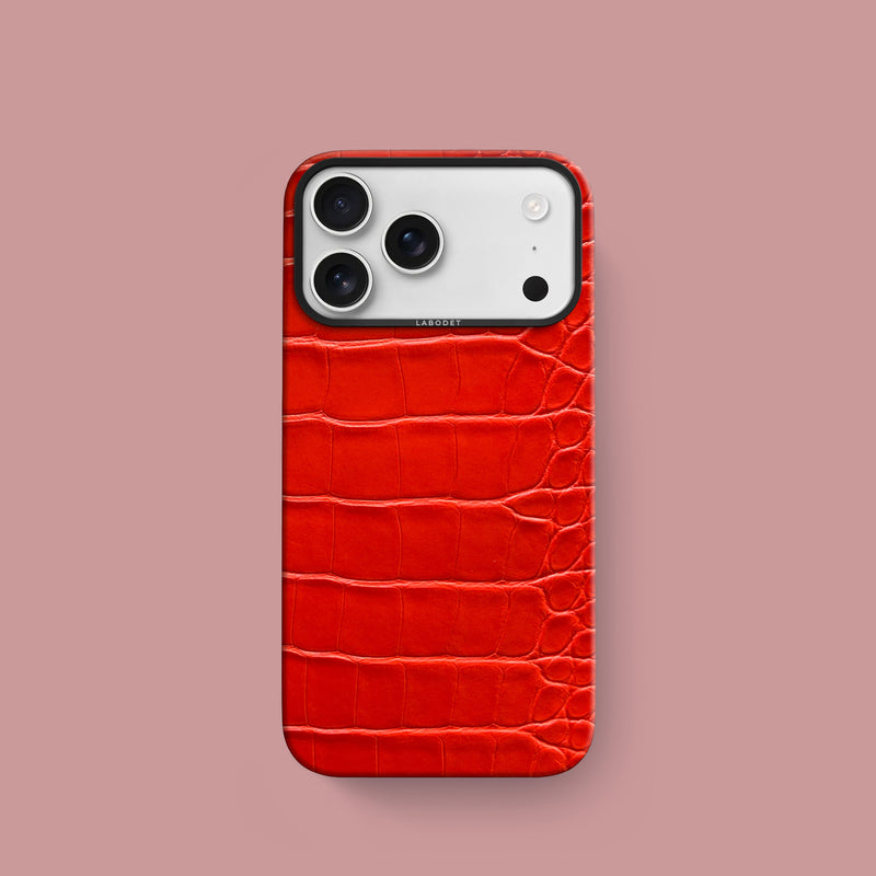iPhone 17 Pro Classic Case Deep Coral Alligator with Black Metal -1 | Deep-Coral-Black