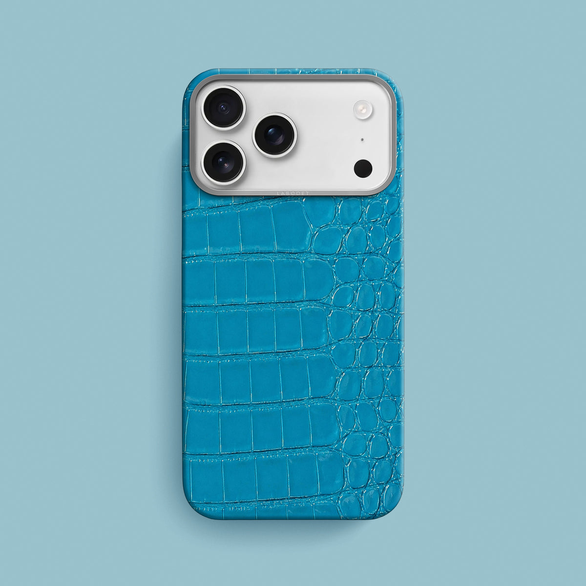 Turquoise-Lagoon iPhone 18 Pro Max Classic Case 1/1 Alligator with Steel Metal-1 | Turquoise-Lagoon-Steel
