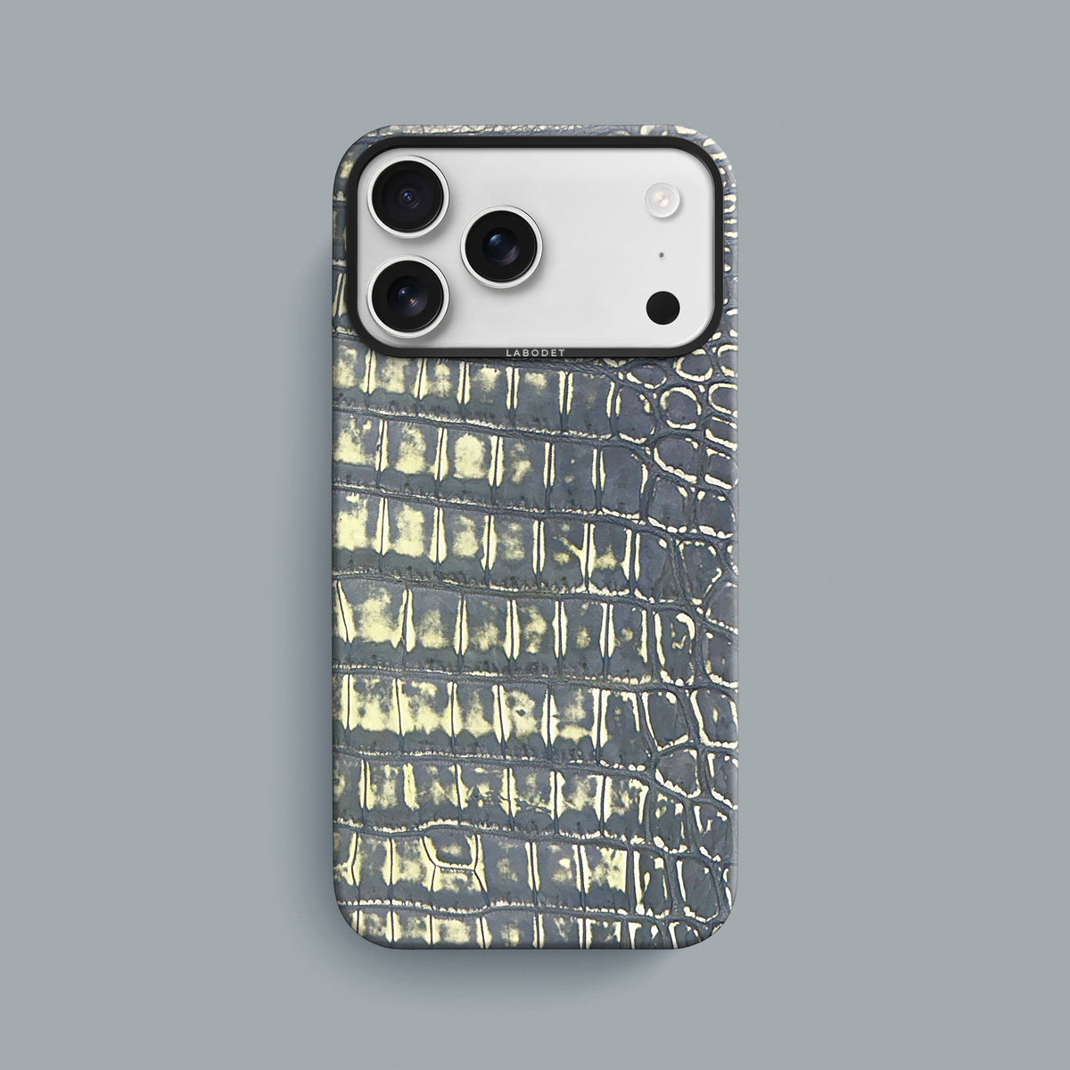 Slate-Ivory iPhone 18 Pro Max Classic Case 1/1 Alligator with Black Metal-1 | Slate-Ivory-Black