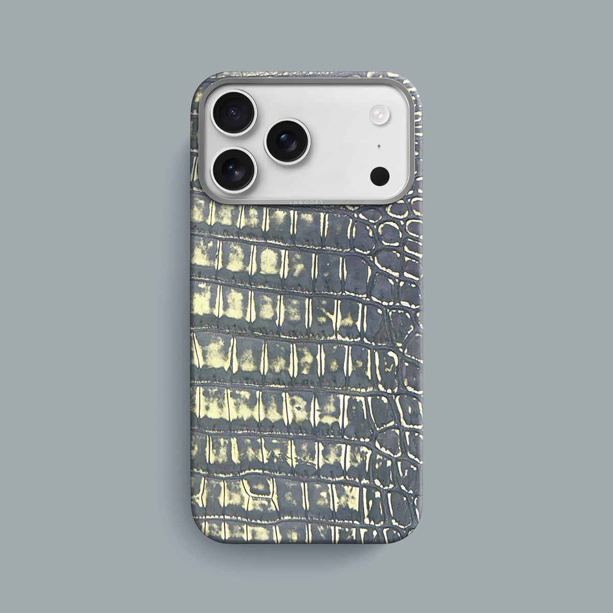 Slate-Ivory iPhone 18 Pro Max Classic Case 1/1 Alligator with Steel Metal-1 | Slate-Ivory-Steel