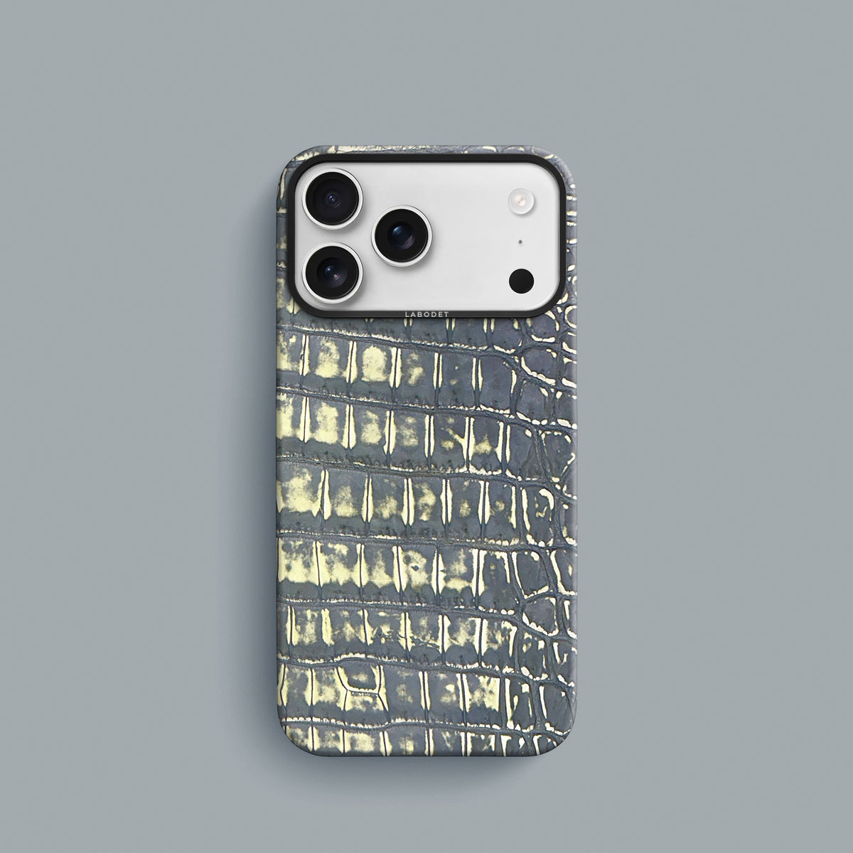 Slate-Ivory iPhone 18 Pro Classic Case 1/1 Alligator with Black Metal-1 | Slate-Ivory-Black