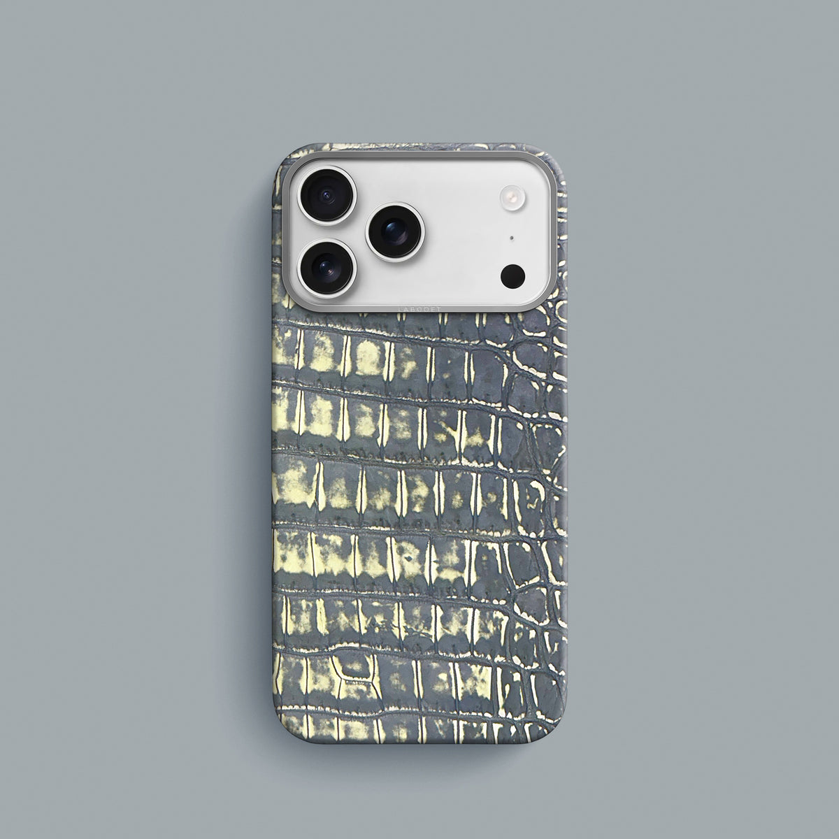 Slate-Ivory iPhone 18 Pro Classic Case 1/1 Alligator with Steel Metal-1 | Slate-Ivory-Steel