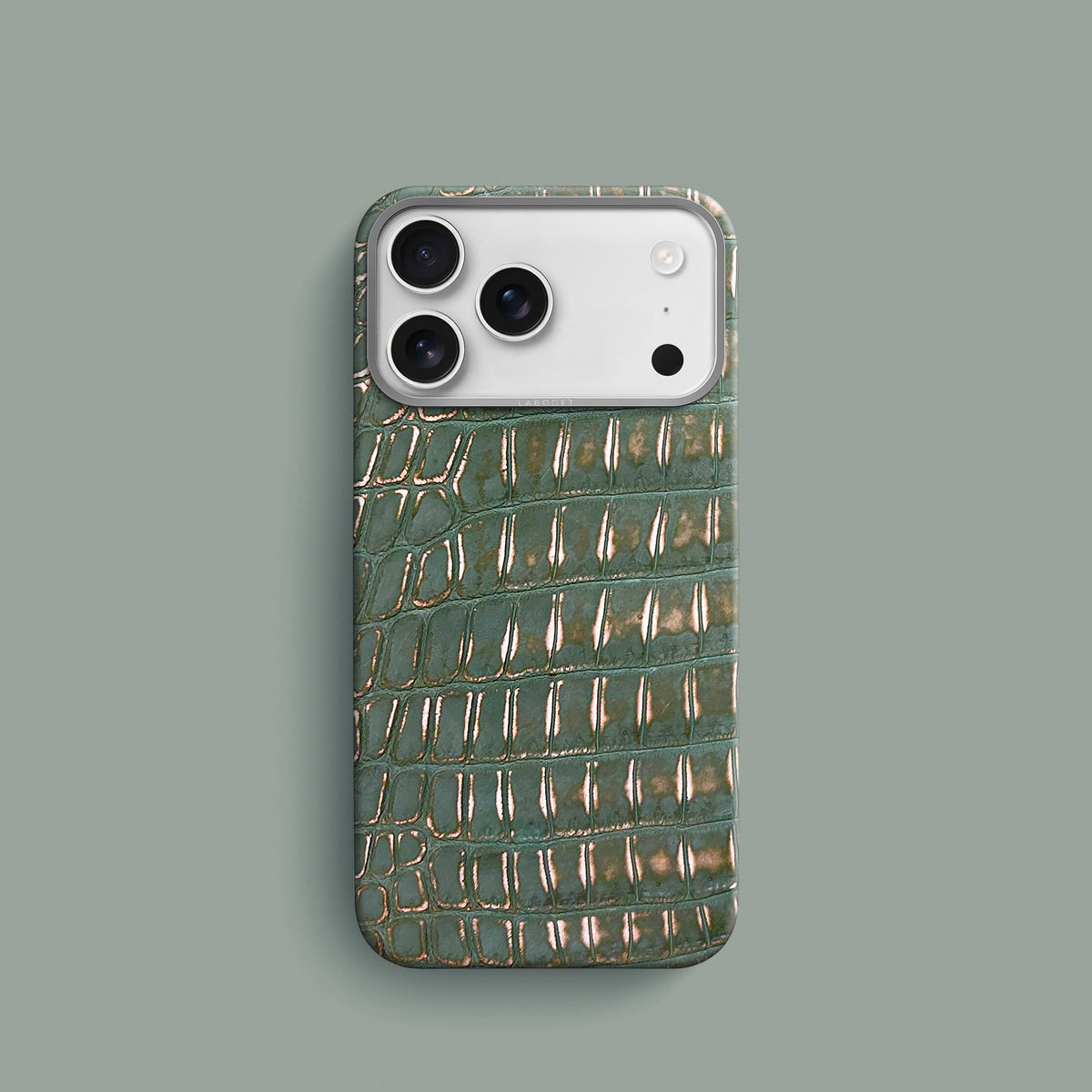Sage-Patina iPhone 18 Pro Classic Case 1/1 Alligator with Steel Metal-1 | Sage-Patina-Steel