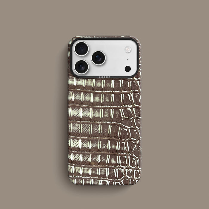 Ivory-Chocolate iPhone 18 Pro Classic Case 1/1 Alligator with Black Metal-1 | Ivory-Chocolate-Black