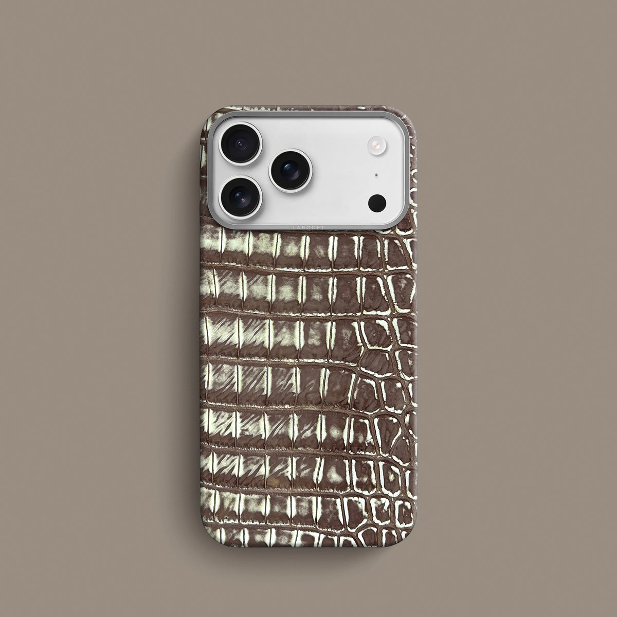 Ivory-Chocolate iPhone 18 Pro Classic Case 1/1 Alligator with Steel Metal-1 | Ivory-Chocolate-Steel