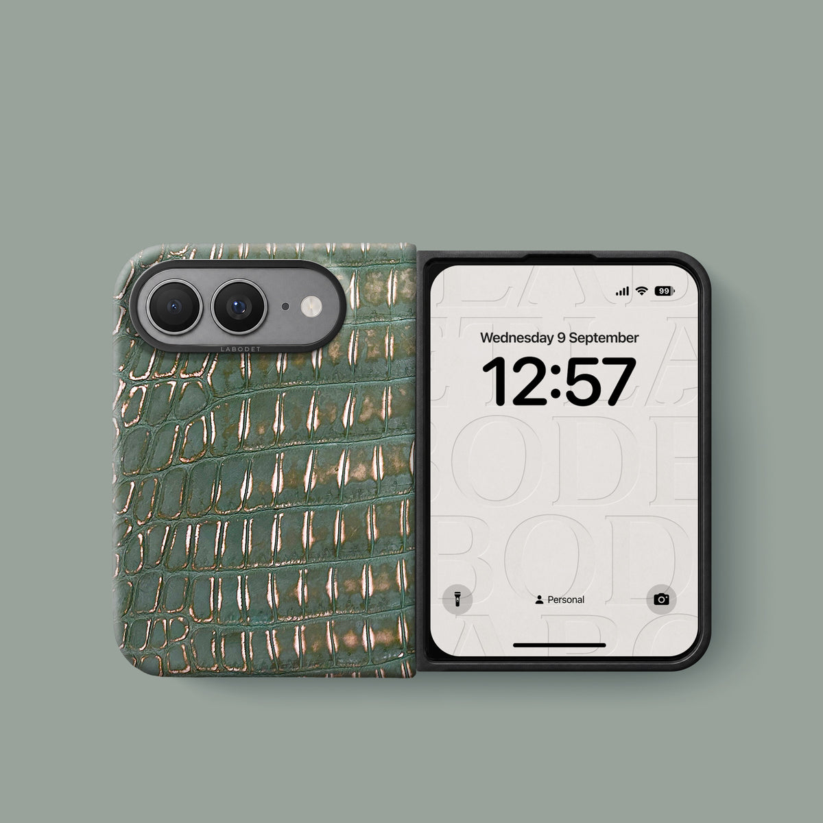 Classic Case 1/1 For iPhone Ultra In Alligator with Black metal -2 | Sage-Patina-Black