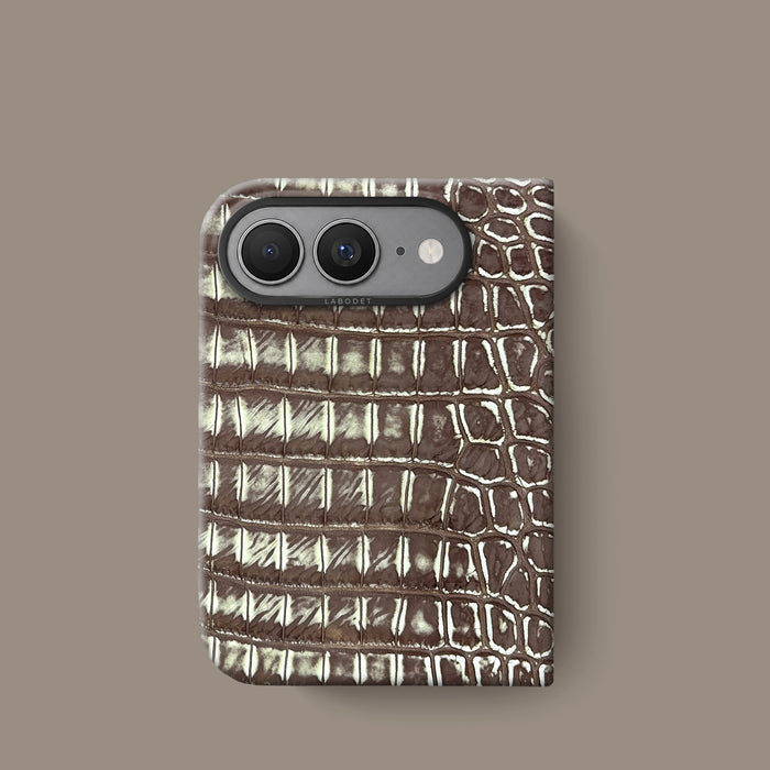 Classic Case 1/1 For iPhone Duo In Alligator with Black metal -1 | Ivory-Chocolate-Black