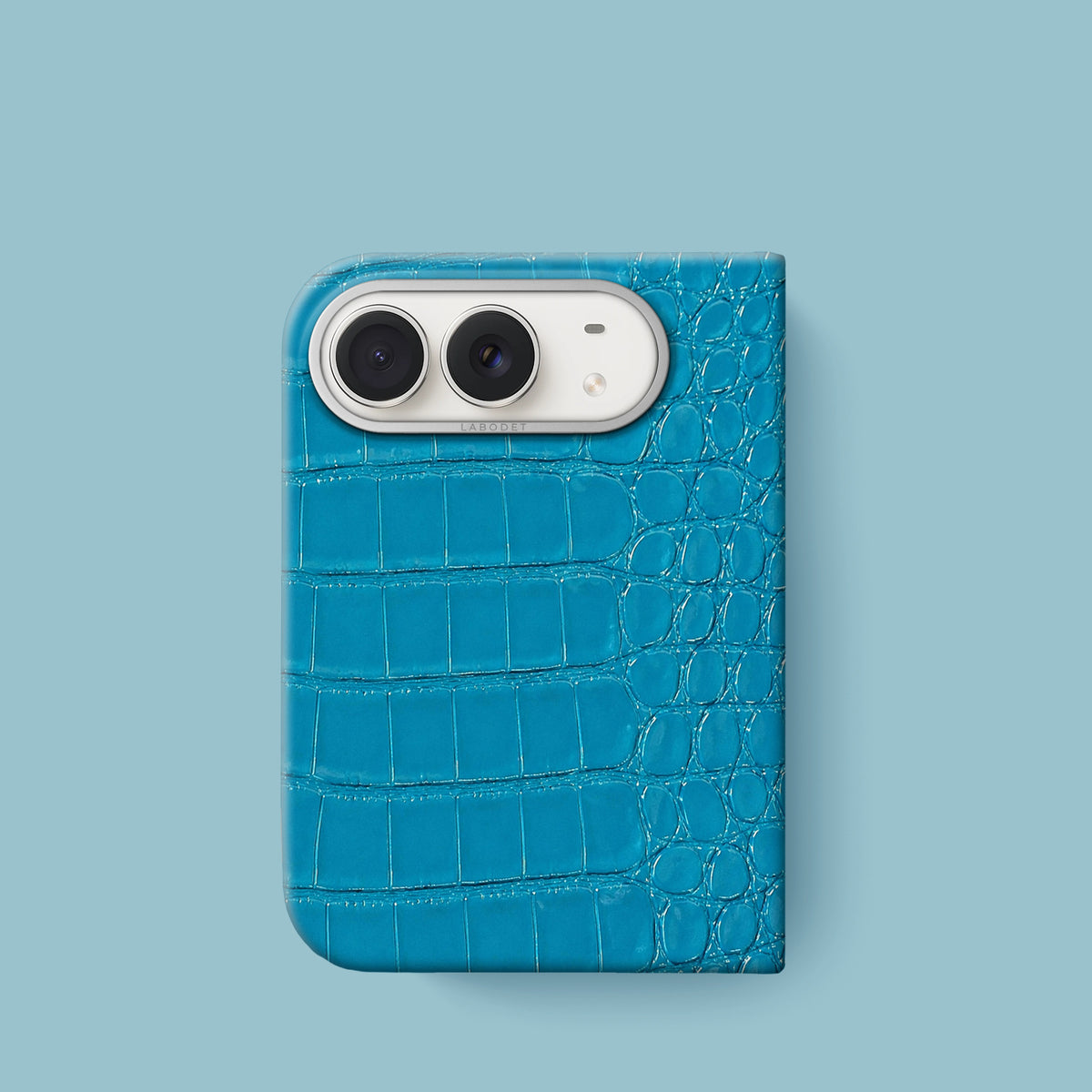Classic Case 1/1 For iPhone Duo In Alligator with Steel metal -1 | Turquoise-Lagoon-Steel
