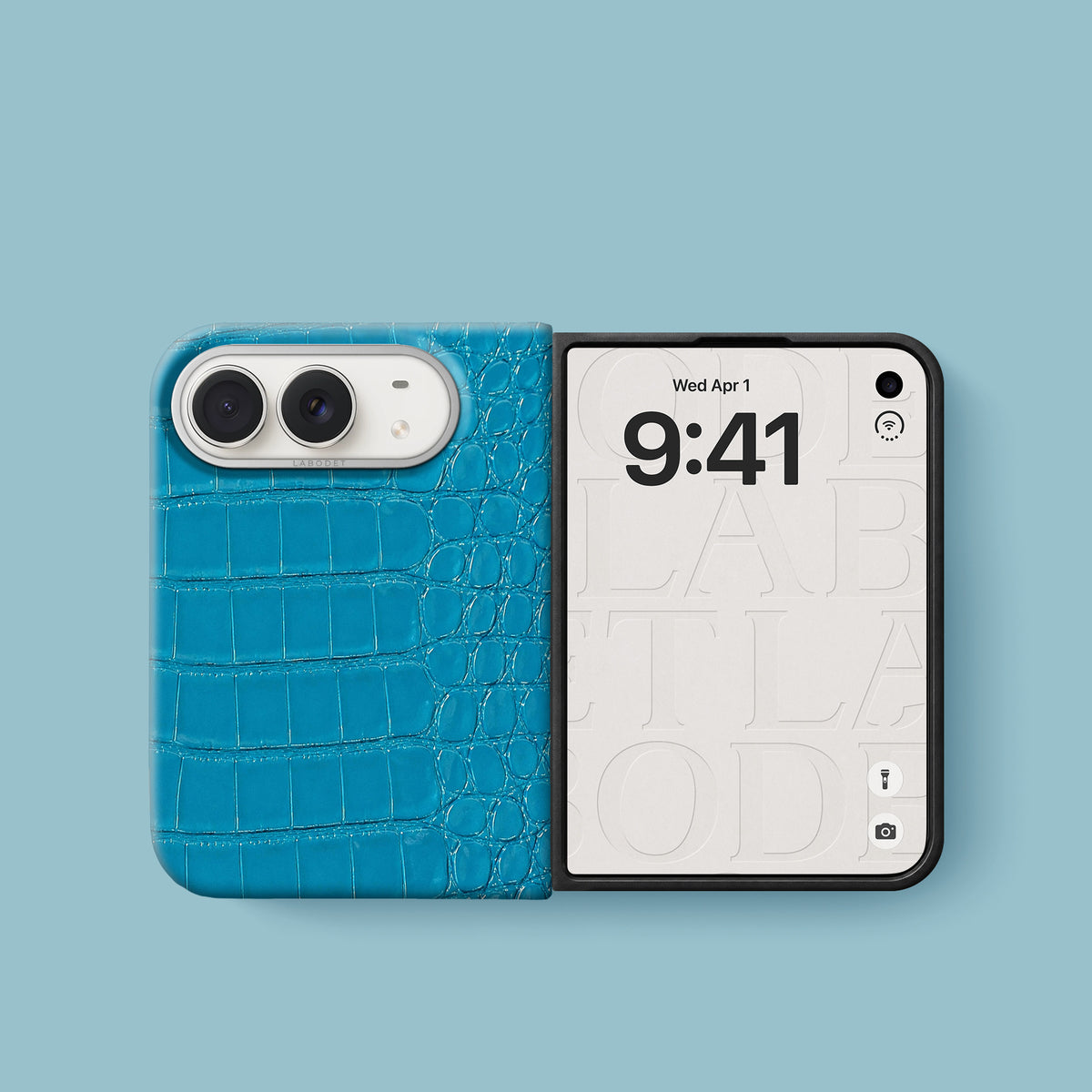 Classic Case 1/1 For iPhone Duo In Alligator with Steel metal -2 | Turquoise-Lagoon-Steel