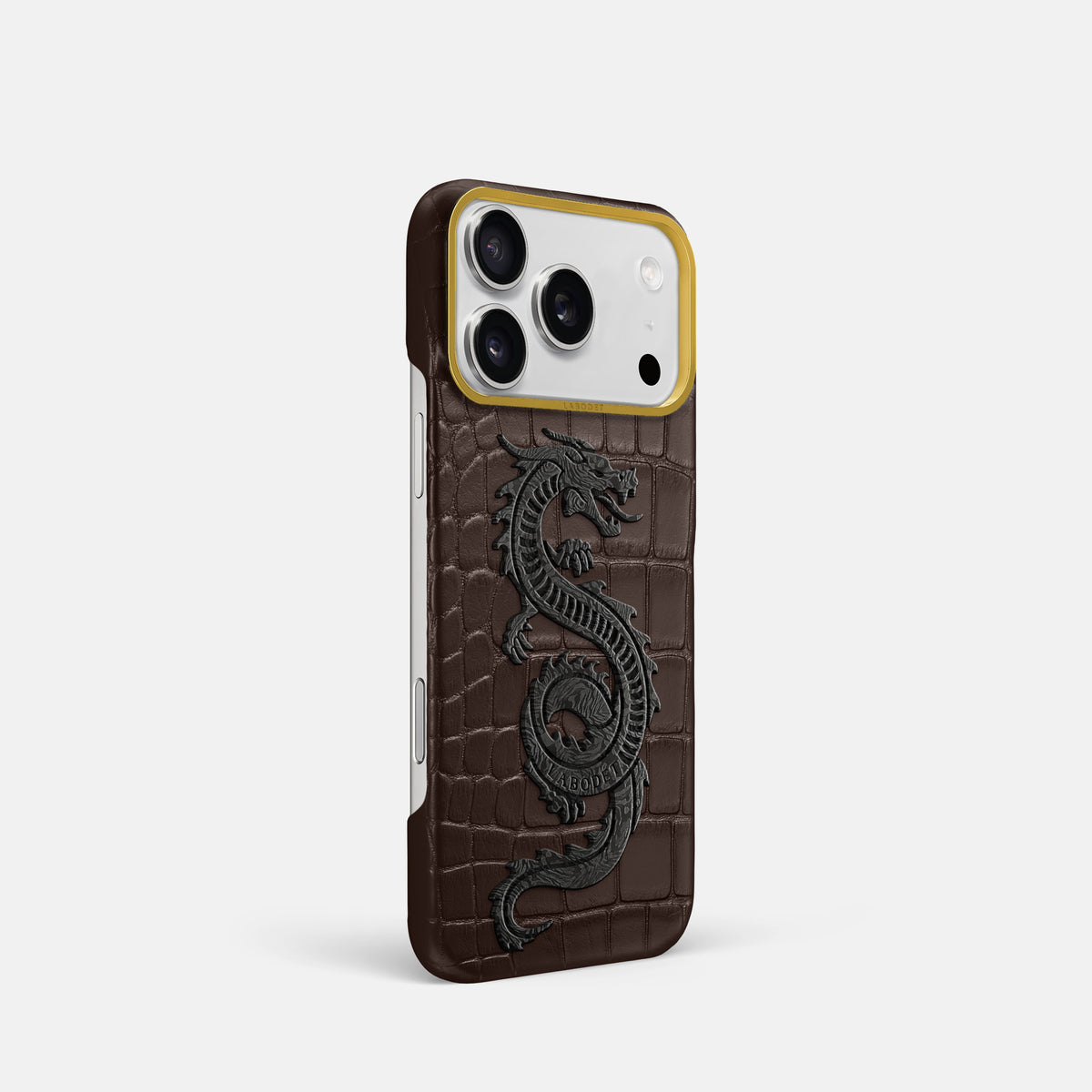 Classic Case With Carbon Dragon For iPhone 17 Pro In Alligator -2 | Dark-Brown-Gold