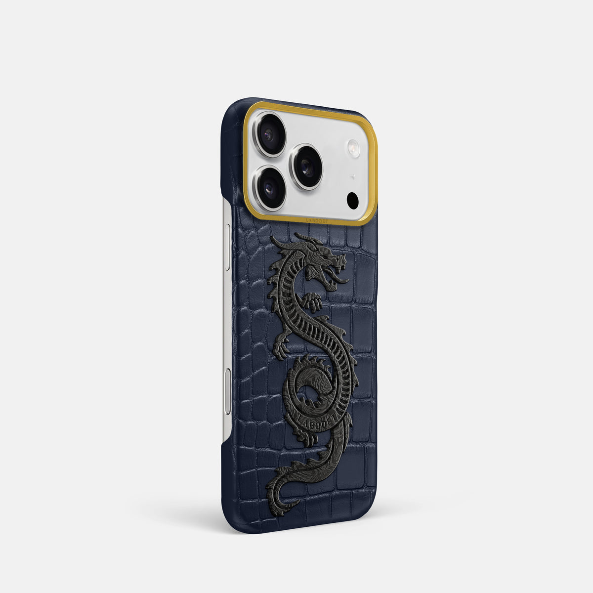 Classic Case With Carbon Dragon For iPhone 17 Pro In Alligator -2 | Navy-Blue-Gold