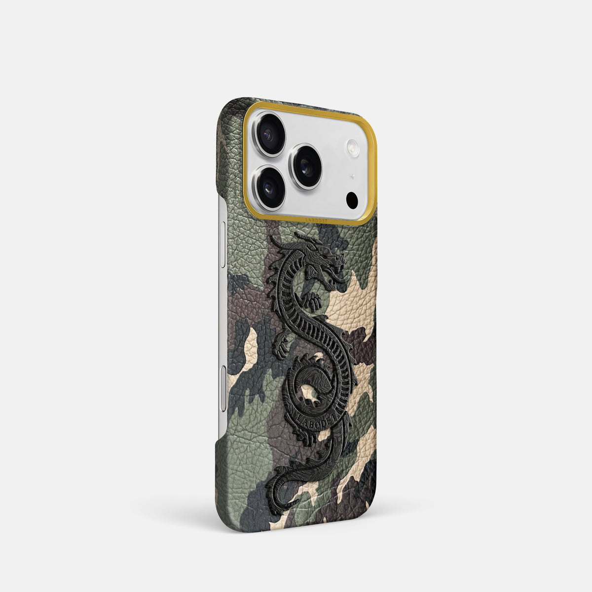 Classic Case With Carbon Dragon For iPhone 17 Pro In Calf -2 | Camouflage-Gold