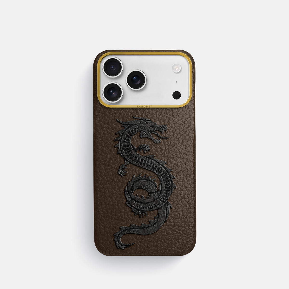 Classic Case With Carbon Dragon For iPhone 17 Pro In Calf -1 | Dark-Brown-Gold