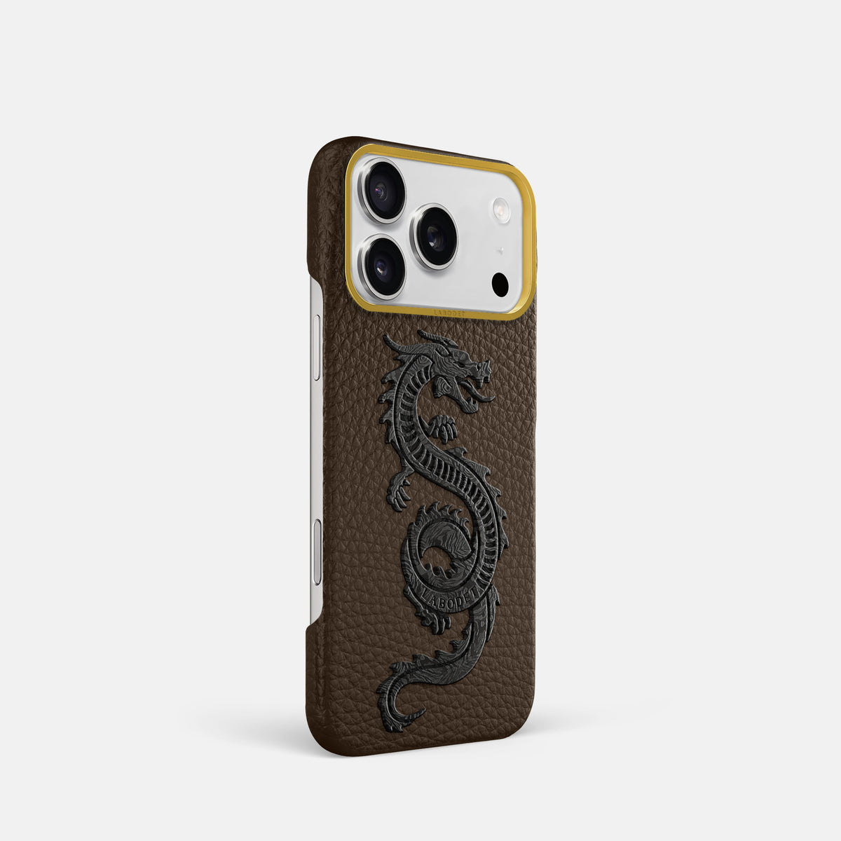 Classic Case With Carbon Dragon For iPhone 17 Pro In Calf -2 | Dark-Brown-Gold