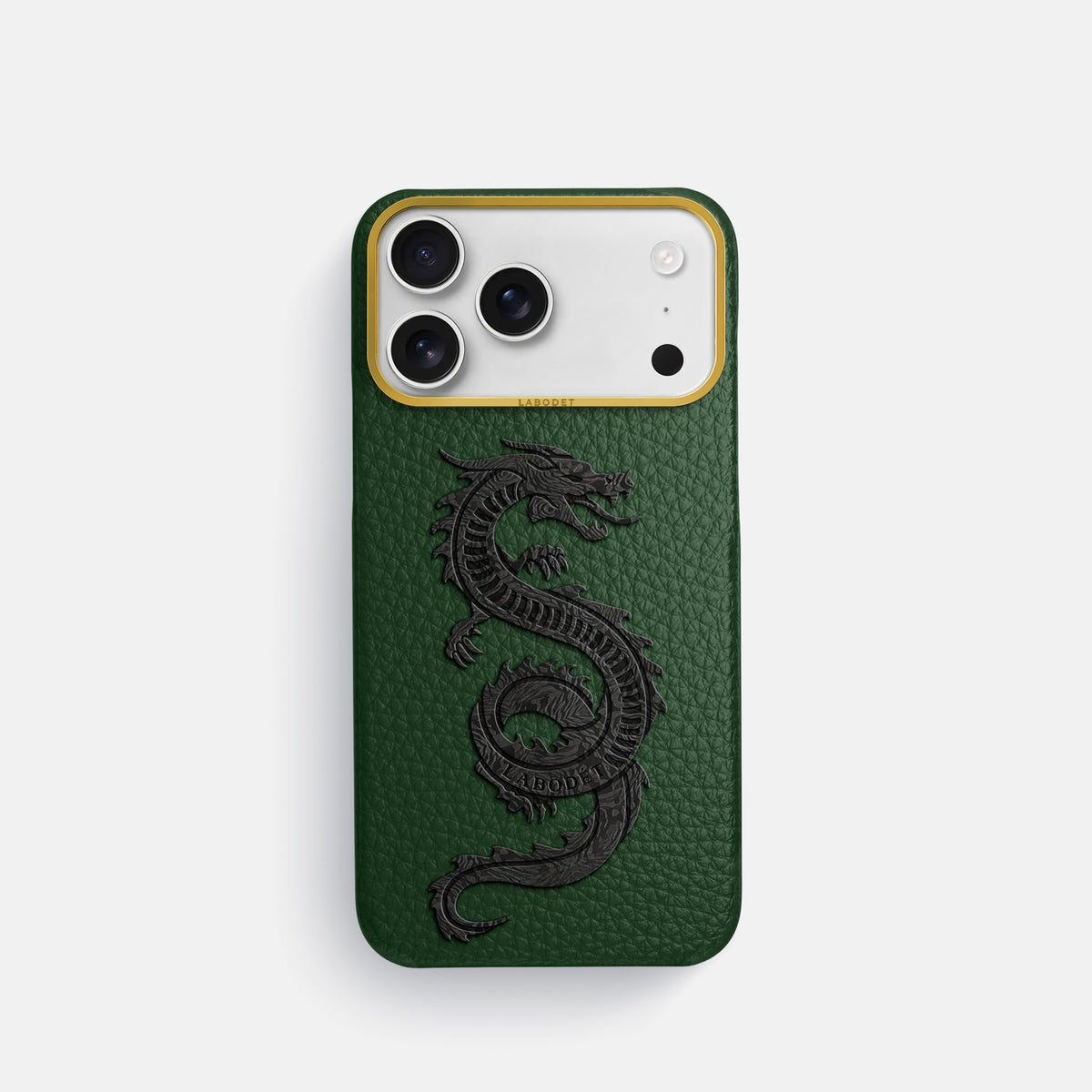 Classic Case With Carbon Dragon For iPhone 17 Pro In Calf -1 | Dark-Green-Gold