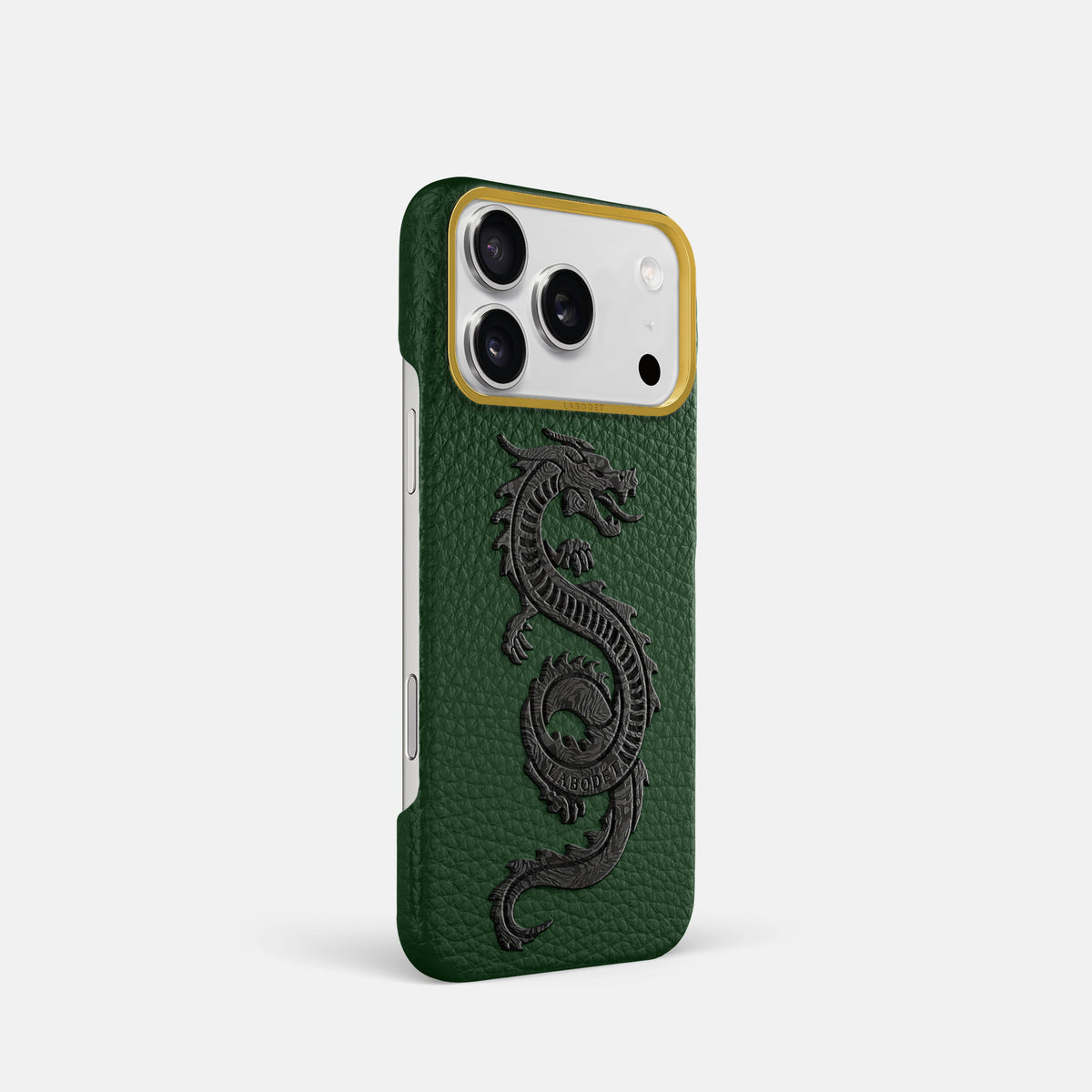 Classic Case With Carbon Dragon For iPhone 17 Pro In Calf -2 | Dark-Green-Gold