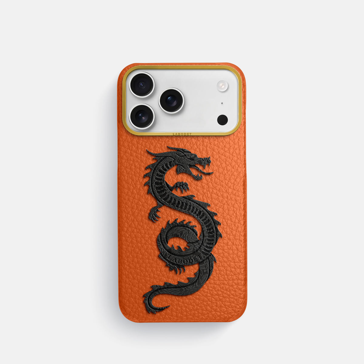 Classic Case With Carbon Dragon For iPhone 17 Pro In Calf -1 | Orange-Gold