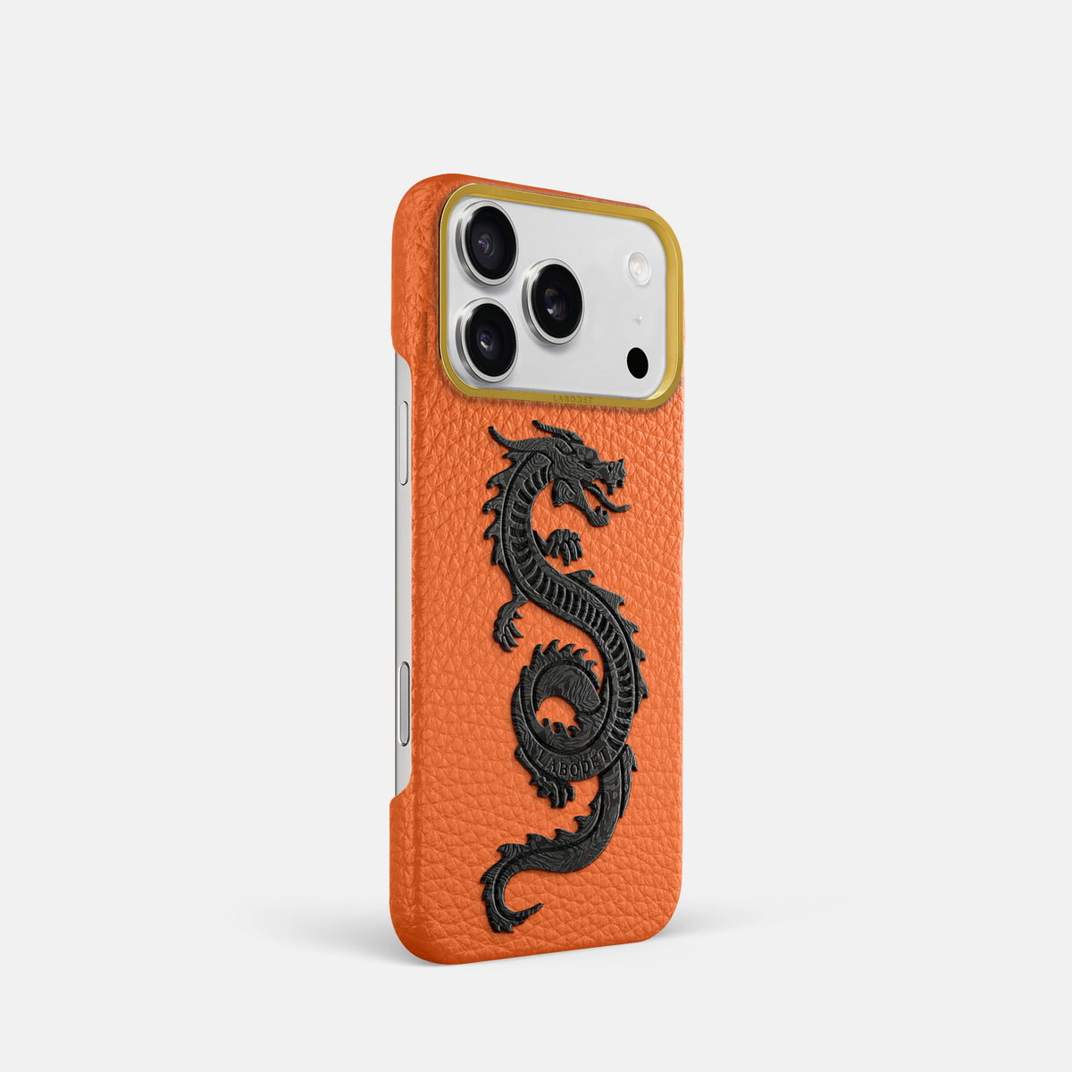 Classic Case With Carbon Dragon For iPhone 17 Pro In Calf -2 | Orange-Gold