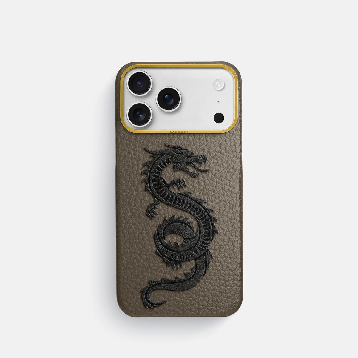 Classic Case With Carbon Dragon For iPhone 17 Pro In Calf -1 | Taupe-Gold