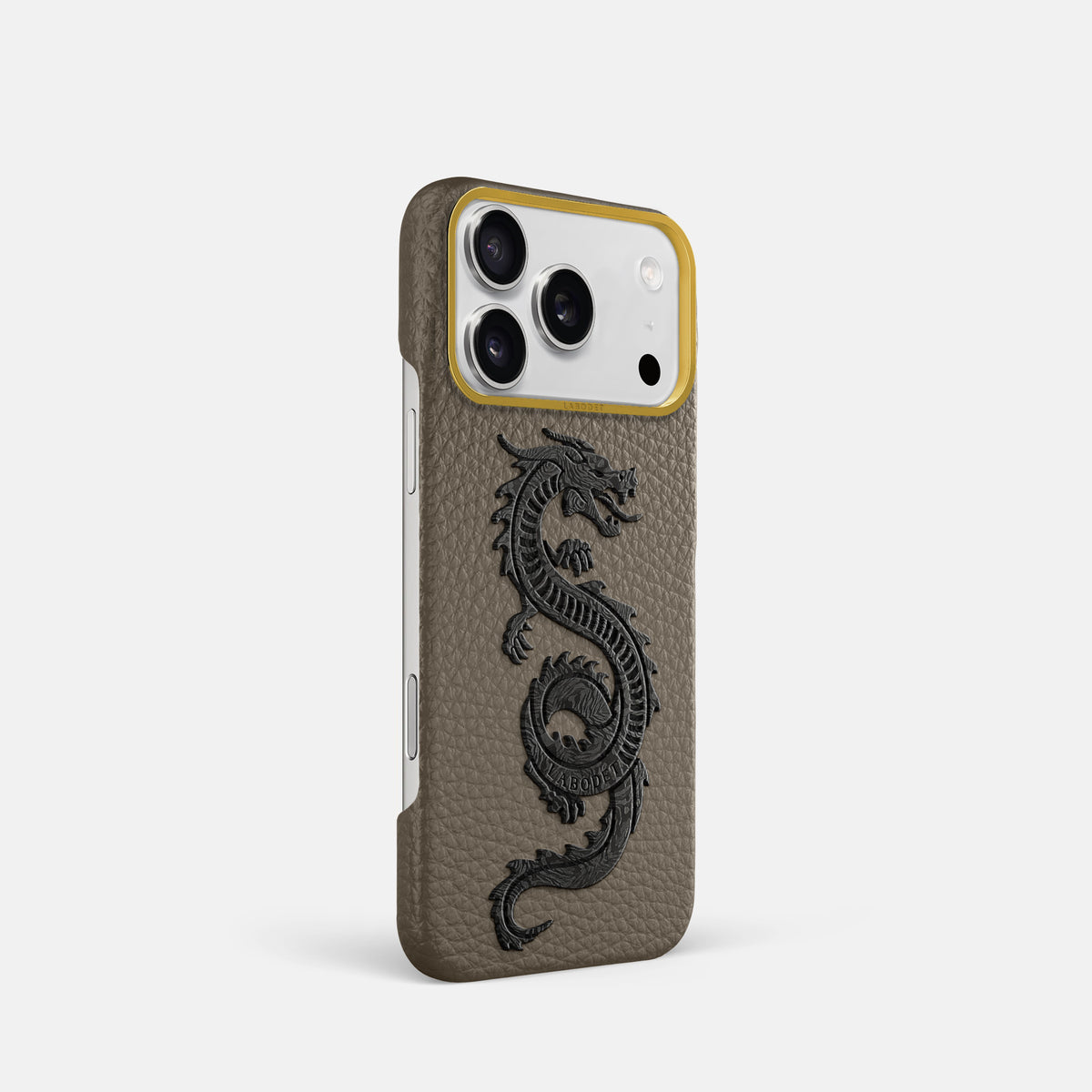 Classic Case With Carbon Dragon For iPhone 17 Pro In Calf -2 | Taupe-Gold