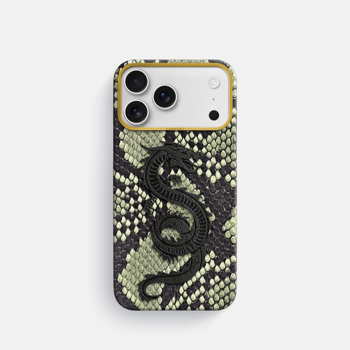 Classic Case With Carbon Dragon For iPhone 17 Pro In Deluxe Python -1 | Army-Green-Gold