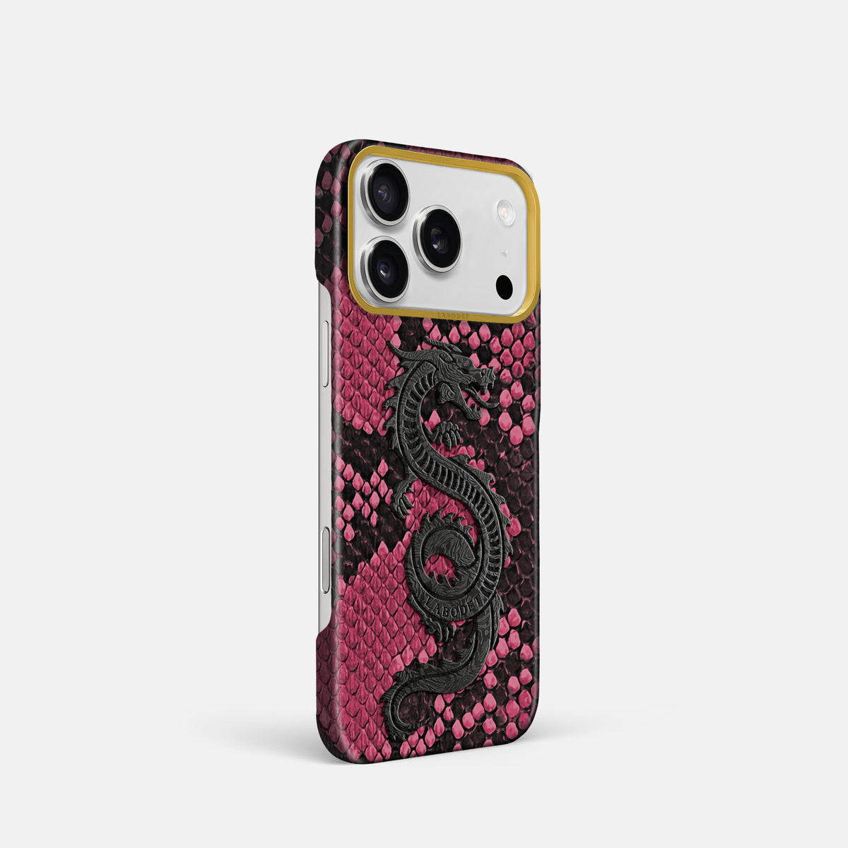 Classic Case With Carbon Dragon For iPhone 17 Pro In Deluxe Python -2 | Burgundy-Gold