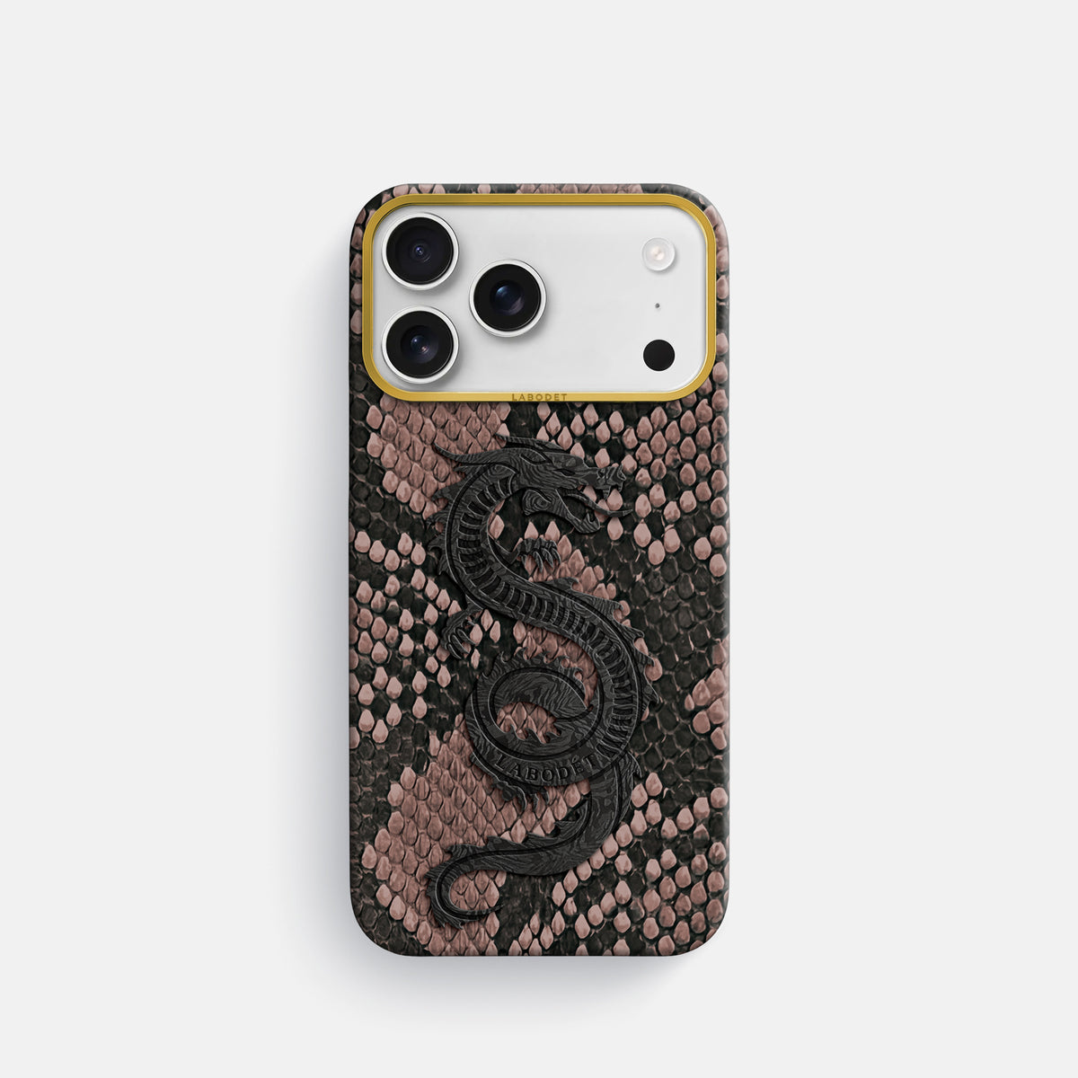 Classic Case With Carbon Dragon For iPhone 17 Pro In Deluxe Python -1 | Mahogany-Brown-Gold