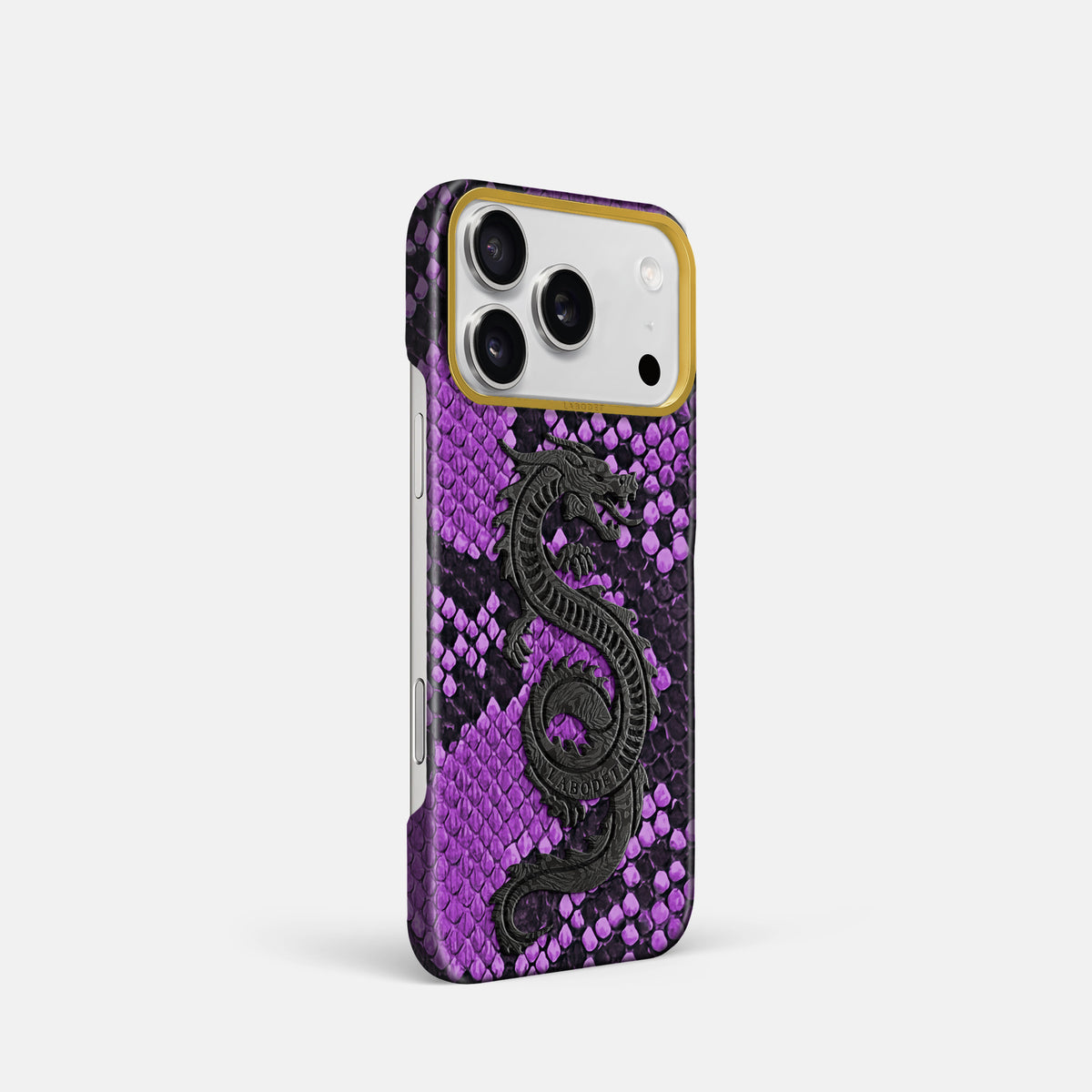 Classic Case With Carbon Dragon For iPhone 17 Pro In Deluxe Python -2 | Purple-Gold