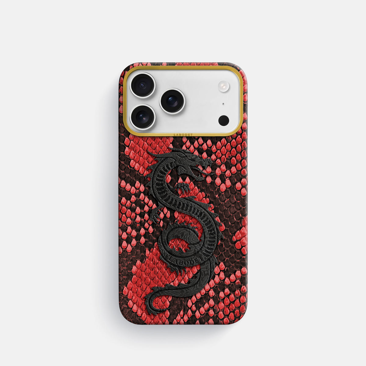 Classic Case With Carbon Dragon For iPhone 17 Pro In Deluxe Python -1 | Red-Gold