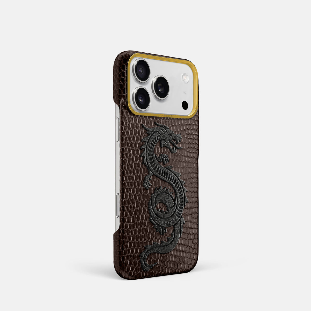 Classic Case With Carbon Dragon For iPhone 17 Pro In Lizard -2 | Brown-Gold