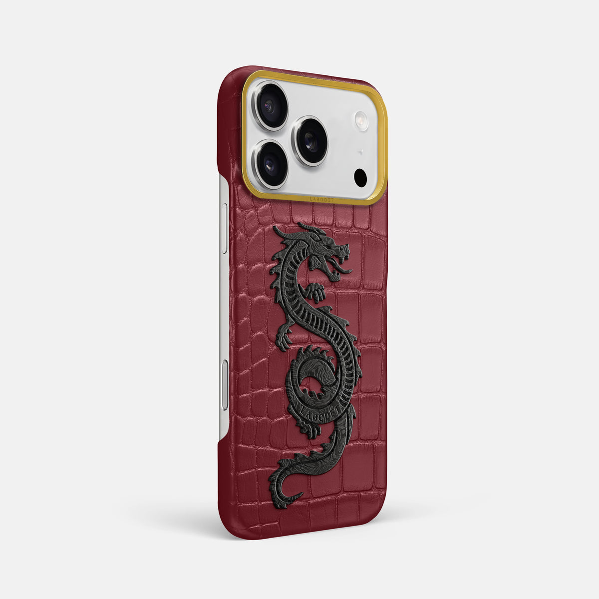 Classic Case With Carbon Dragon For iPhone 17 Pro Max In Alligator -2 | Burgundy-Gold